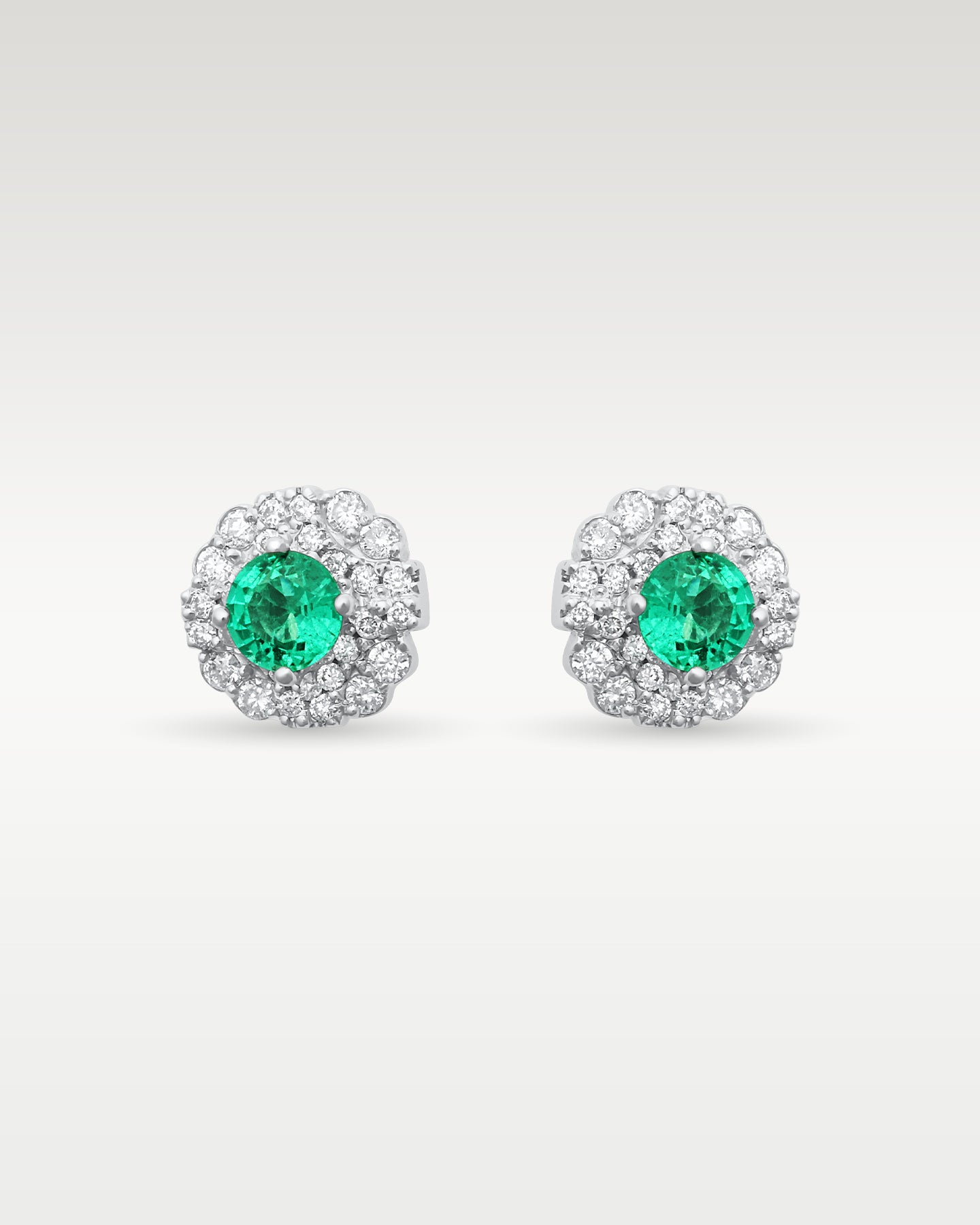 1.23ct Emerald & 0.80ct Diamond Stud Earrings in 18K White Gold | Frisco, Texas Jewelry Store
