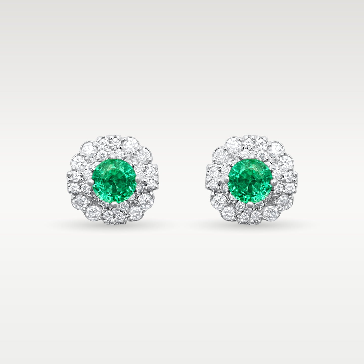 1.23ct Emerald & 0.80ct Diamond Stud Earrings in 18K White Gold | Frisco, Texas Jewelry Store