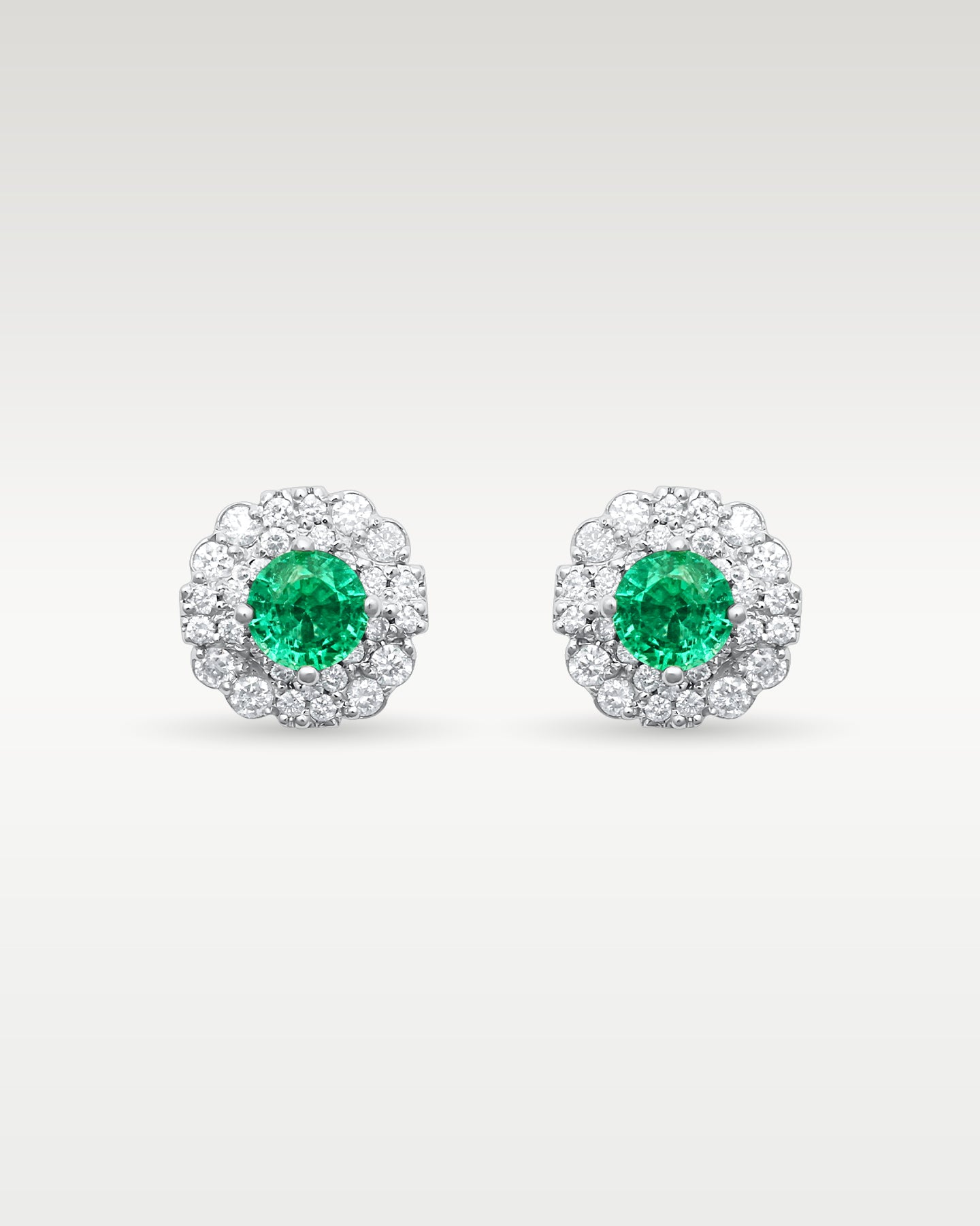 1.23ct Emerald & 0.80ct Diamond Stud Earrings in 18K White Gold | Frisco, Texas Jewelry Store