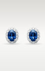 1.95ct Sapphire & 0.41ct Diamond Halo Stud Earrings in 14K White Gold | Frisco, Texas Jewelry Store