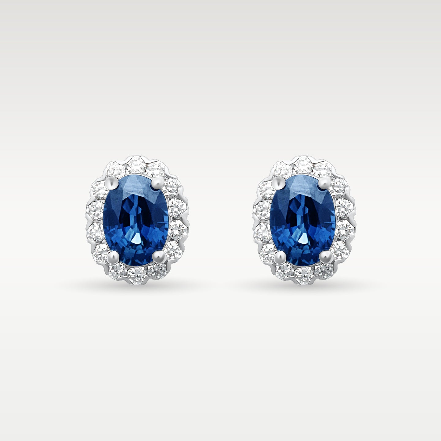 1.95ct Sapphire & 0.41ct Diamond Halo Stud Earrings in 14K White Gold | Frisco, Texas Jewelry Store