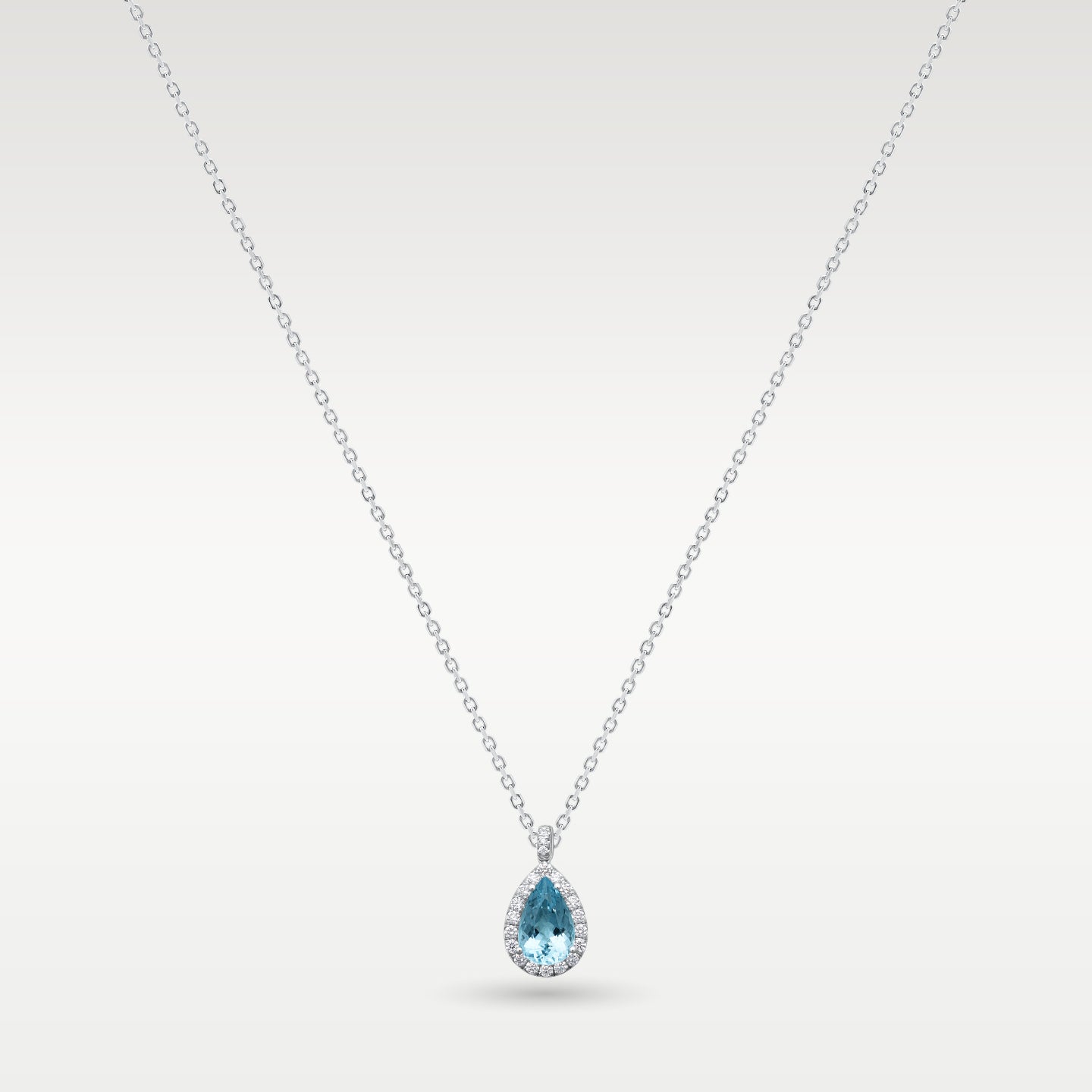 14K White Gold Aquamarine & Diamond Halo Pendant
