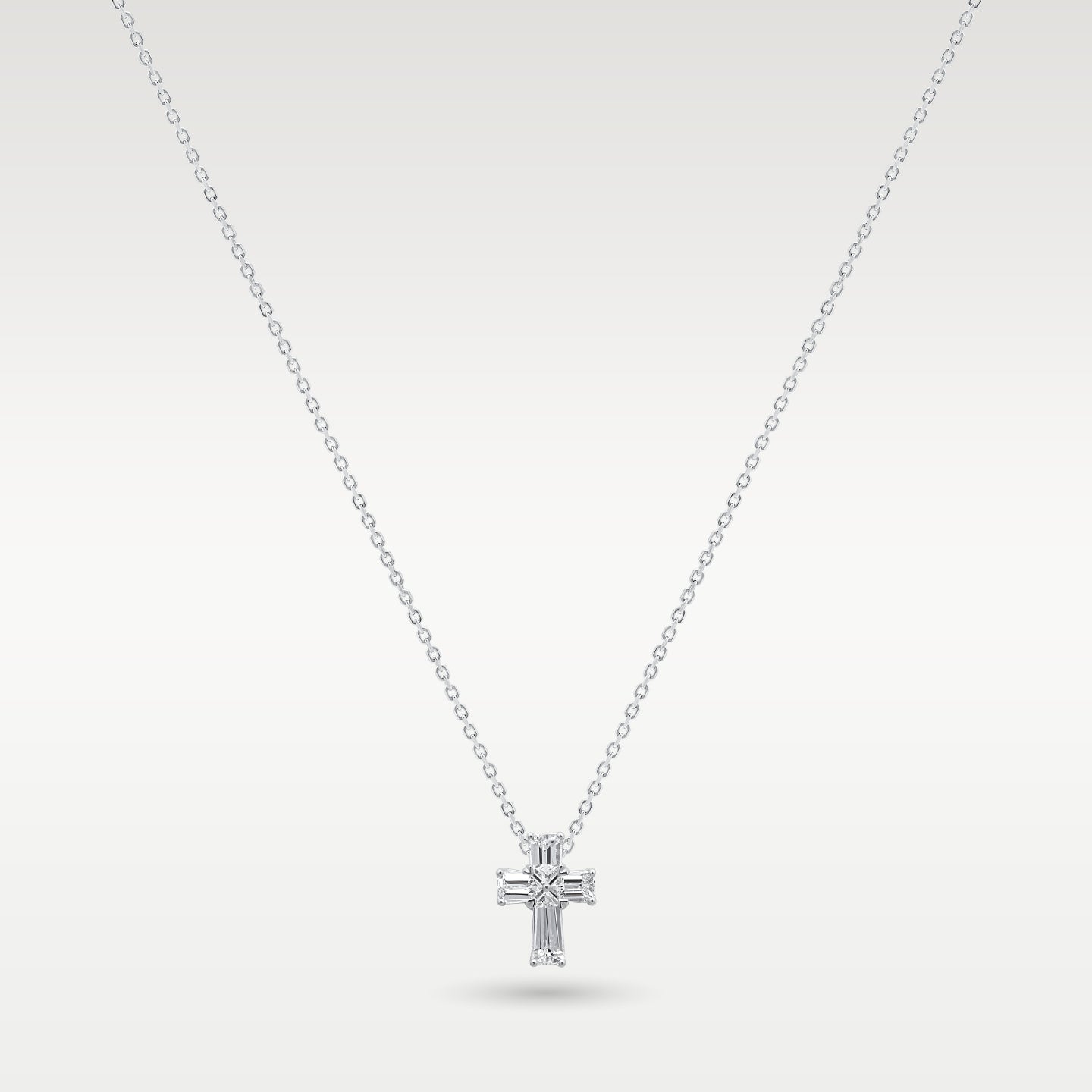 14K White Gold Baguette Diamond Cross Pendant