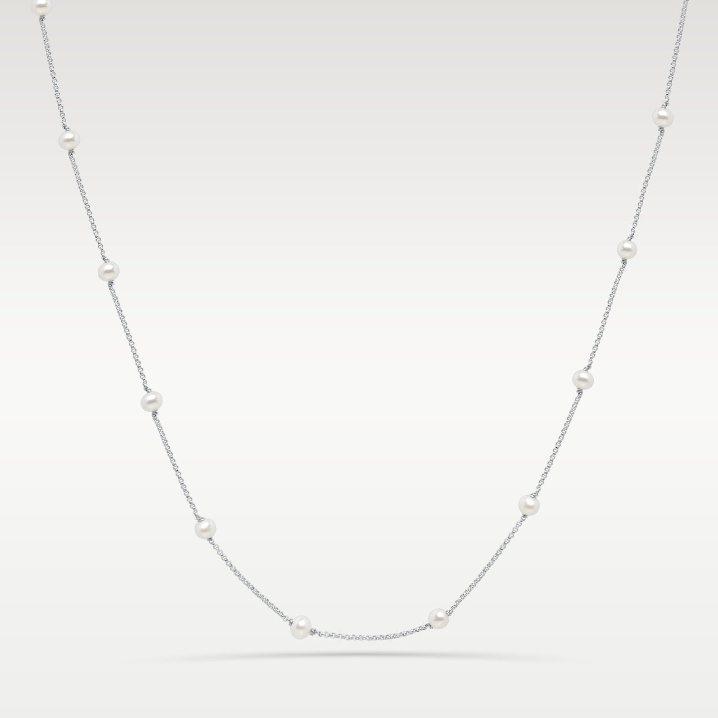 14K White Gold Pearl Station Necklace | Noah's Fine Jewelry Dallas, Texas