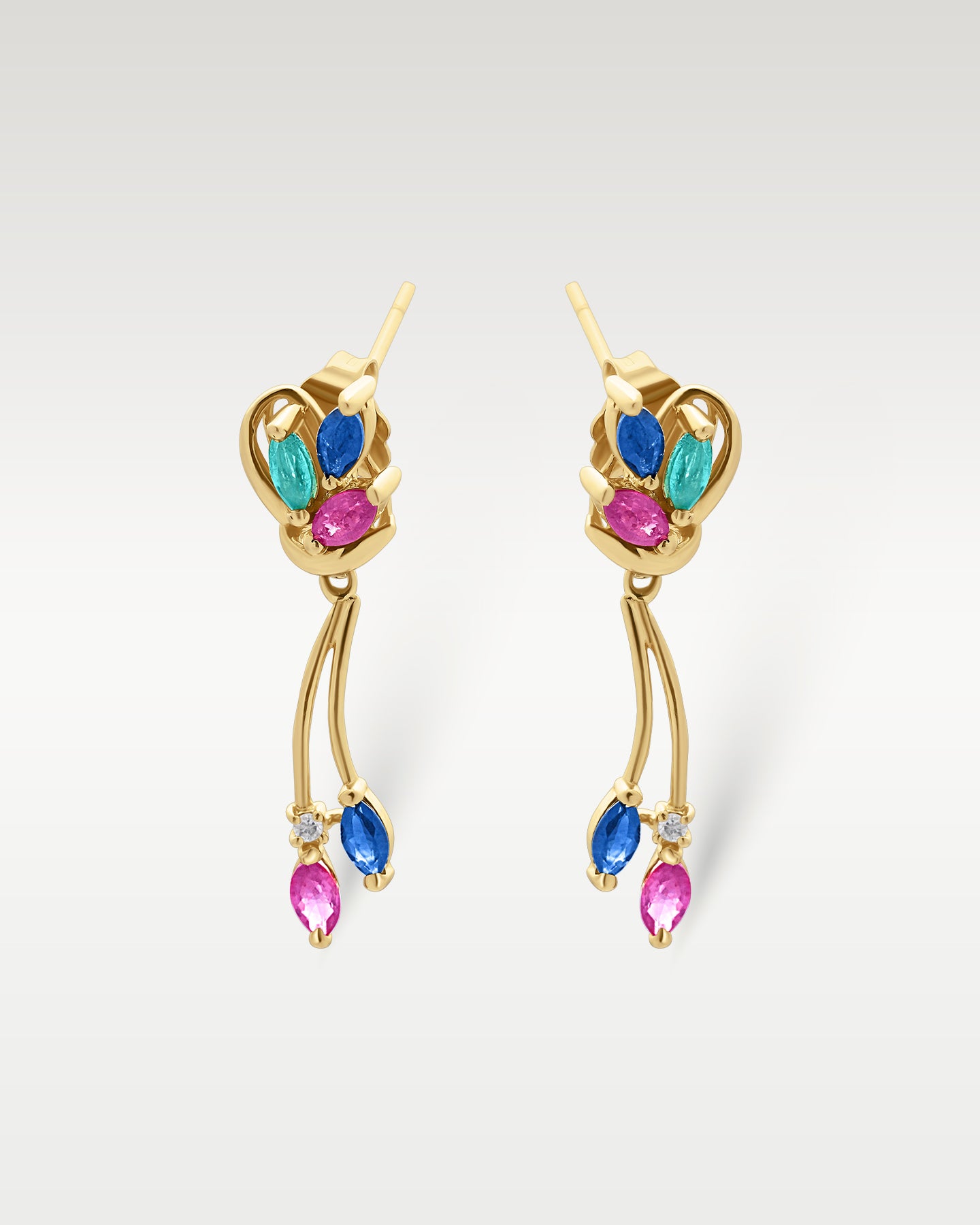14K Yellow Gold Multi-Stone Dangle Earrings