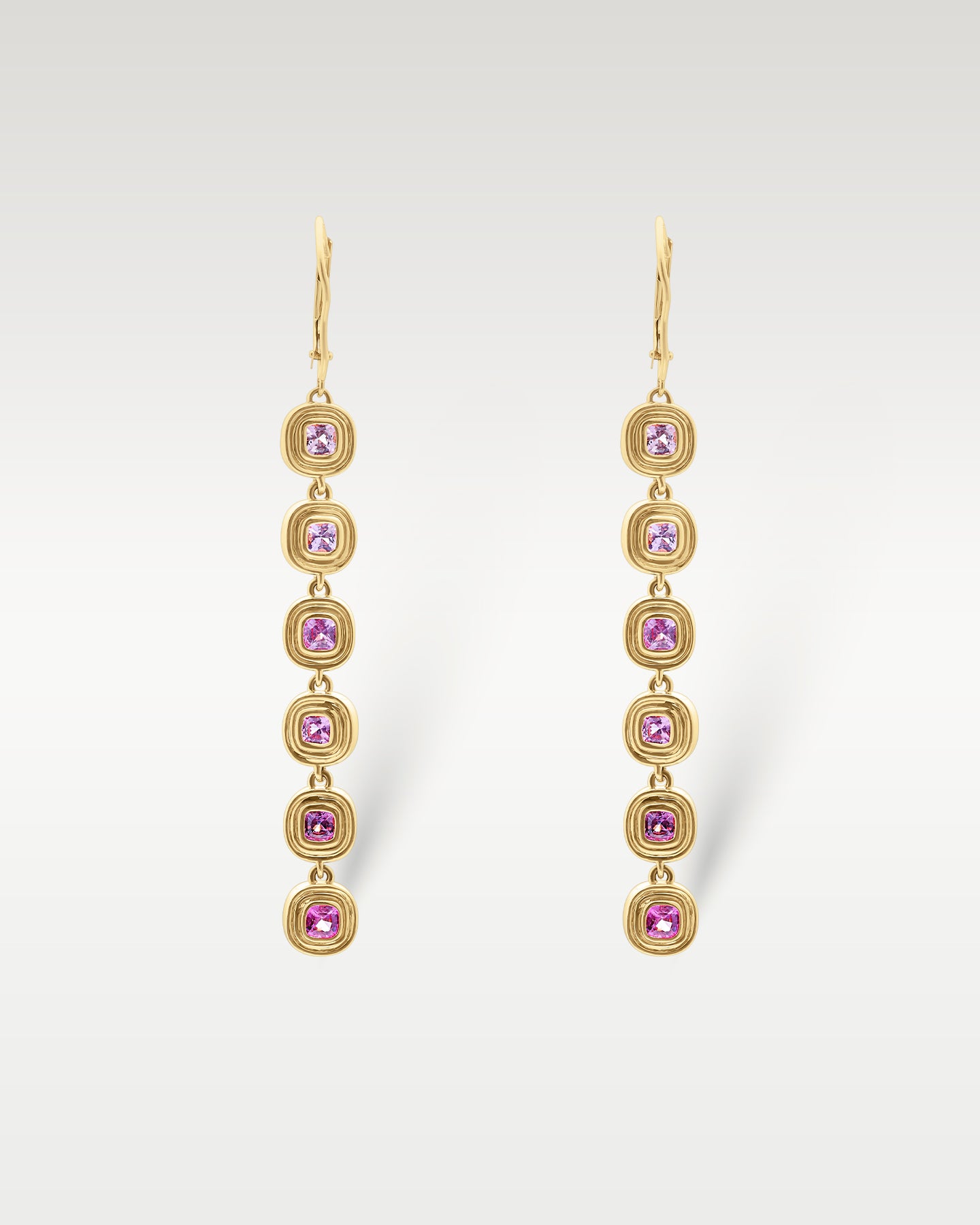14K Yellow Gold Pink Sapphire Drop Earrings