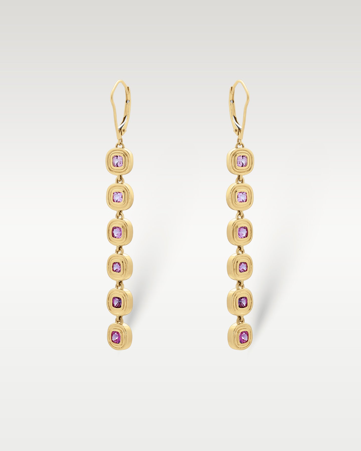14K Yellow Gold Pink Sapphire Drop Earrings