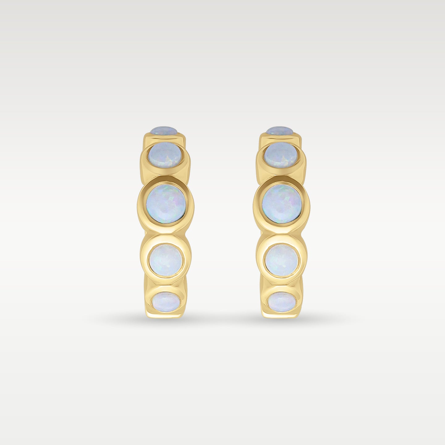 14K Yellow Gold Round Opal Huggie Hoops | Noah's Fine Jewelry Dallas, Texas