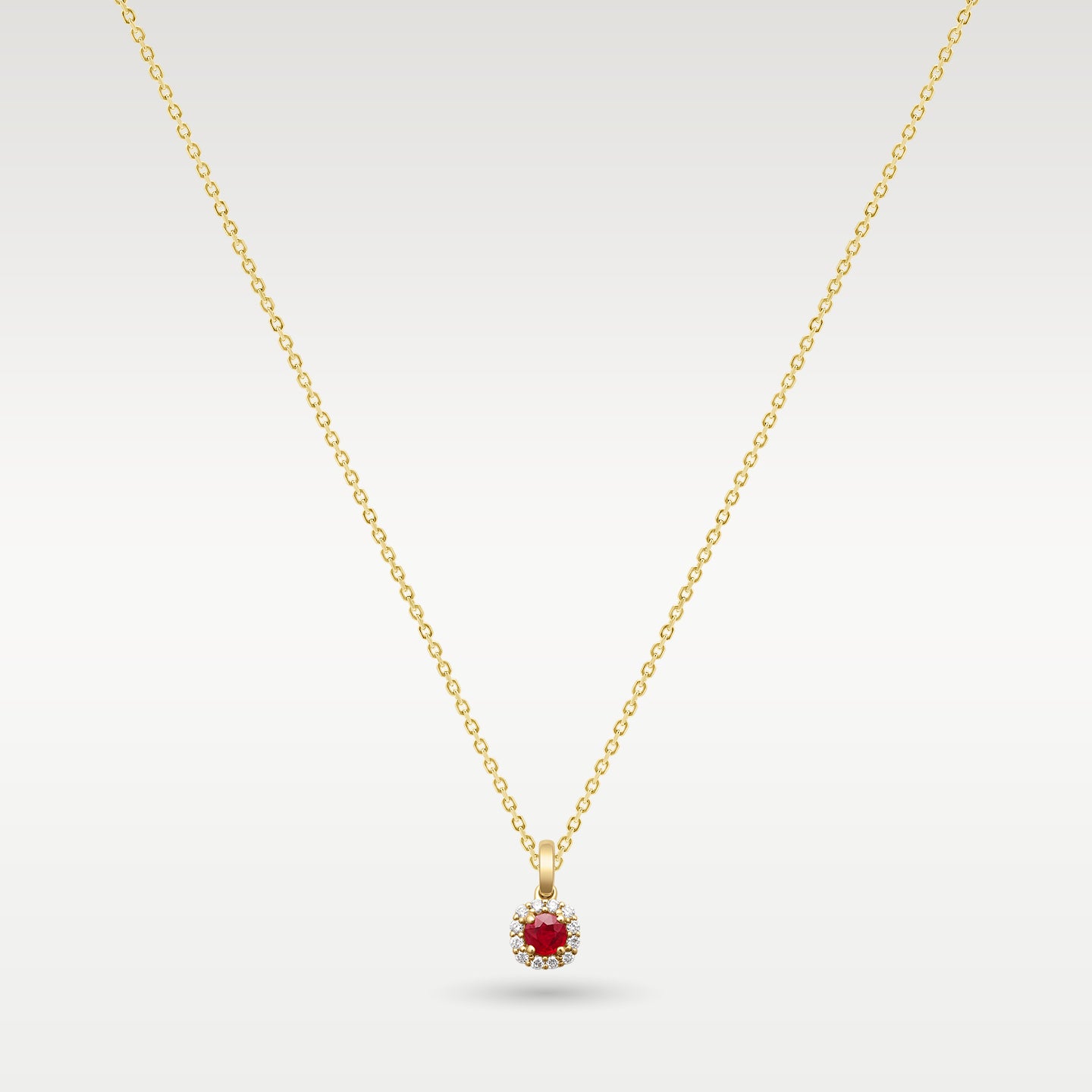 14K Yellow Gold Ruby & Diamond Halo Pendant – 0.36ct Center | Frisco, Texas Jewelry Store