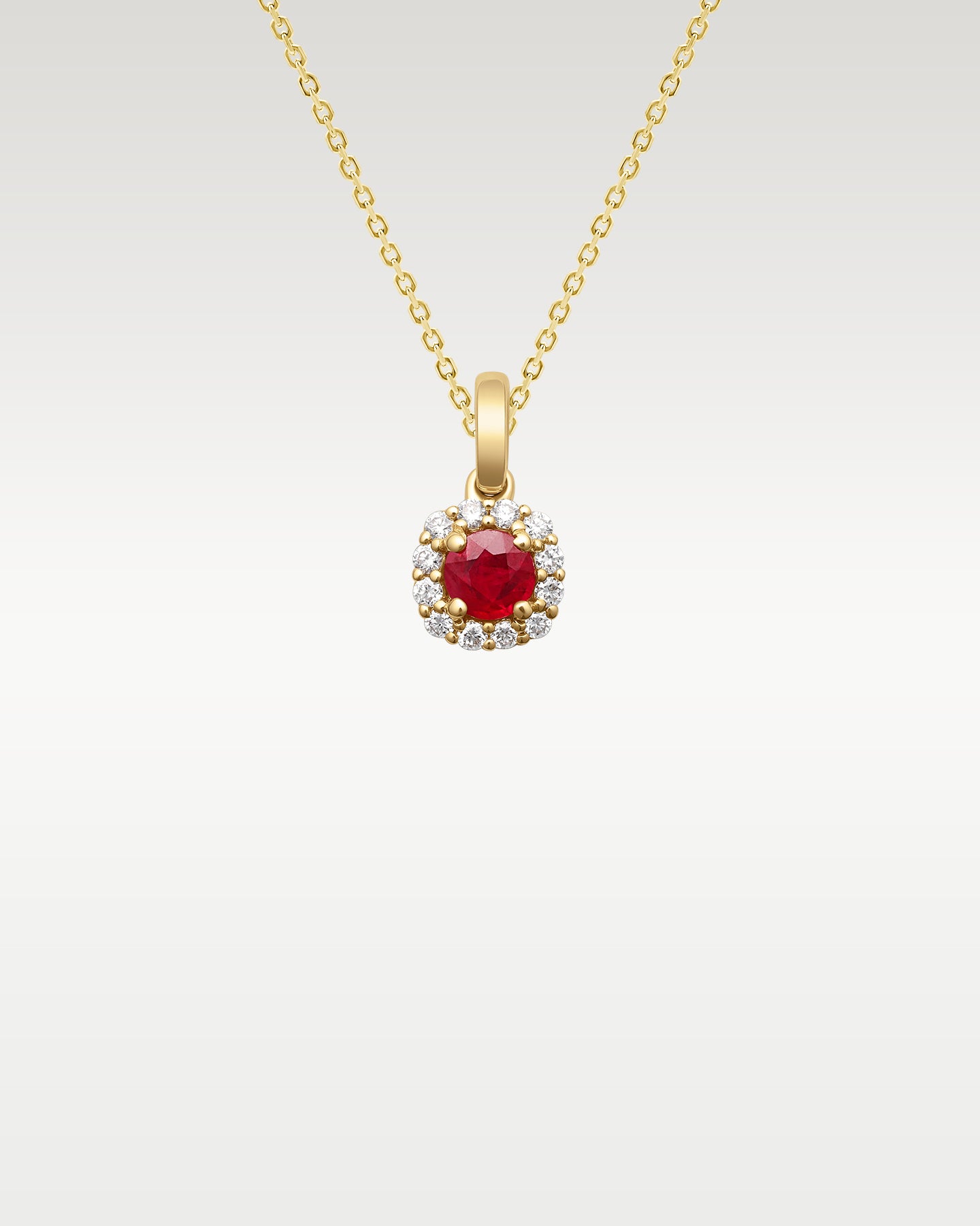 14K Yellow Gold Ruby & Diamond Halo Pendant – 0.36ct Center | Frisco, Texas Jewelry Store