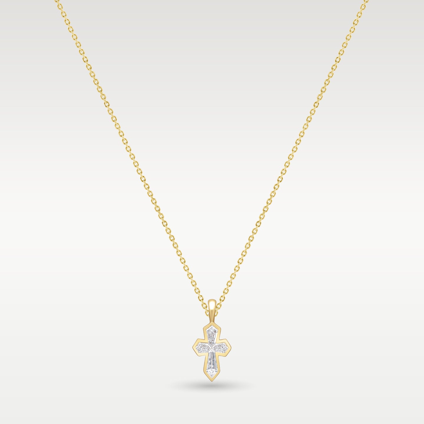 14K Yellow Gold Shield Diamond Cross Pendant
