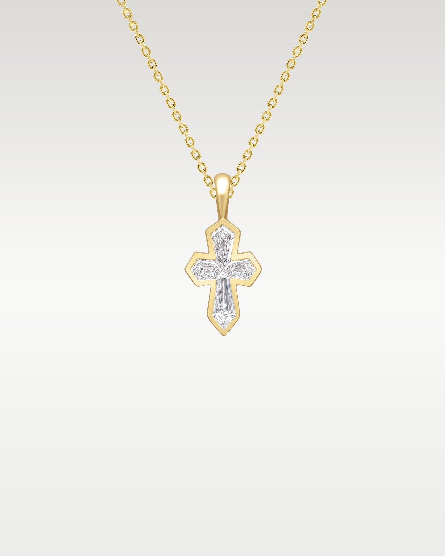 14K Yellow Gold Shield Diamond Cross Pendant