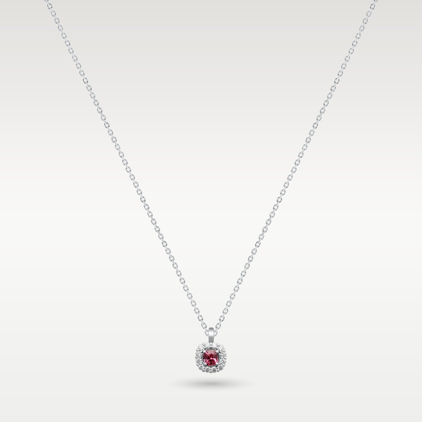 14k White Gold 1.33ct Pink Sapphire & Diamond Halo Pendant Necklace | Frisco, Texas Jewelry Store