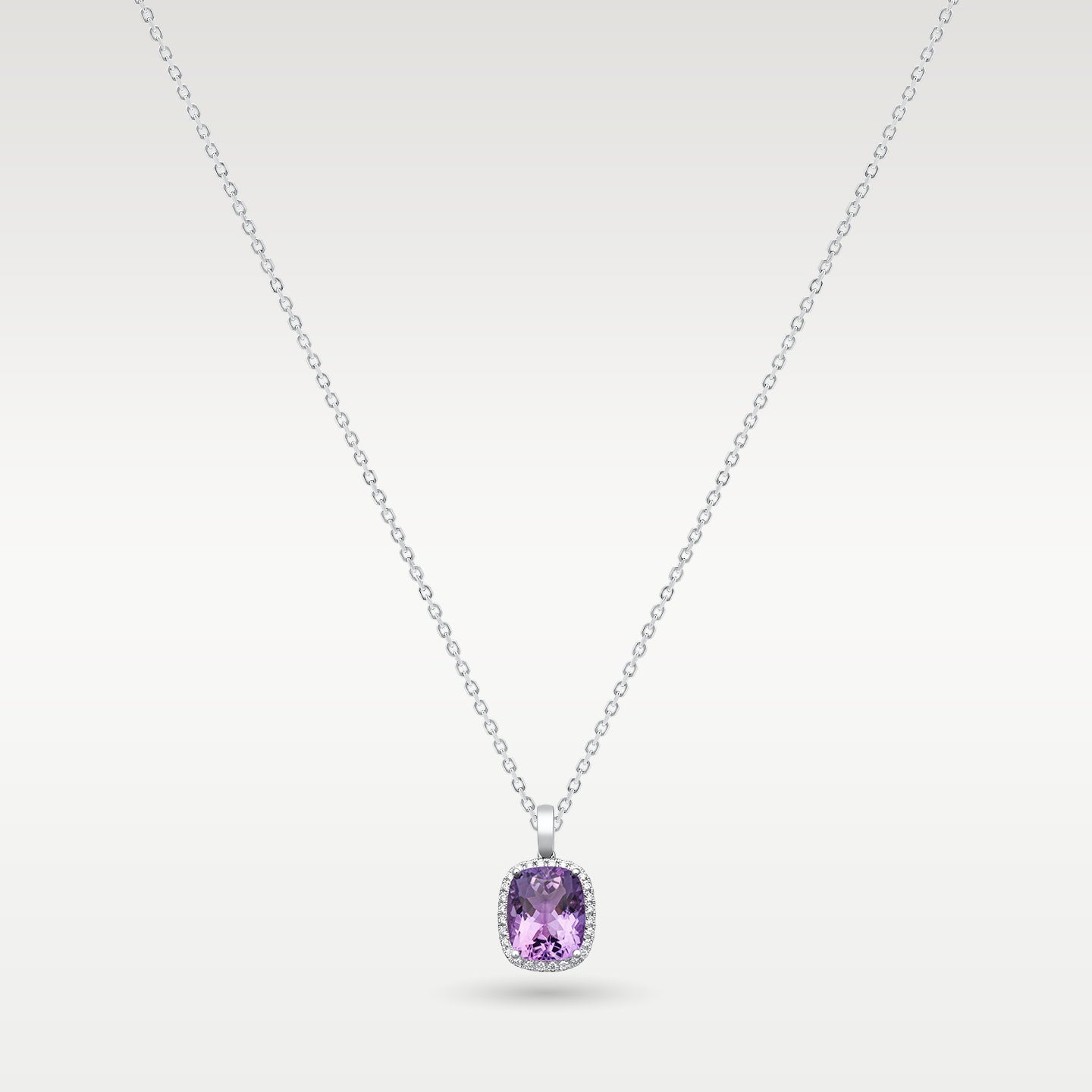 14k White Gold Amethyst & Diamond Halo Pendant | Frisco, Texas Watch & Jewelry Store