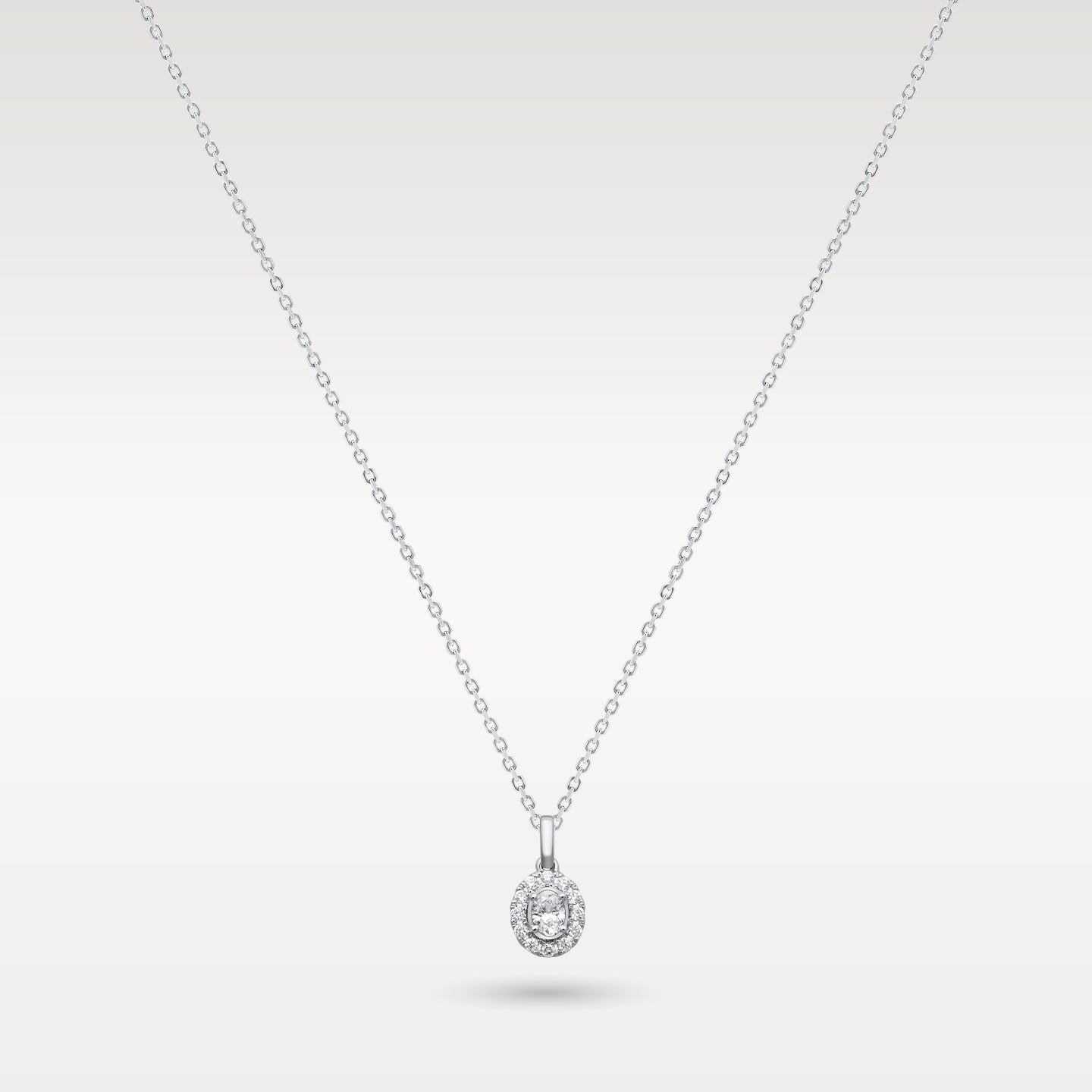 14k White Gold Oval Diamond Halo Pendant