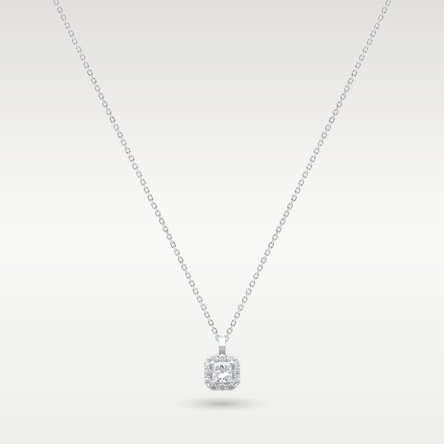 14k White Gold Princess Cut Diamond Halo Pendant