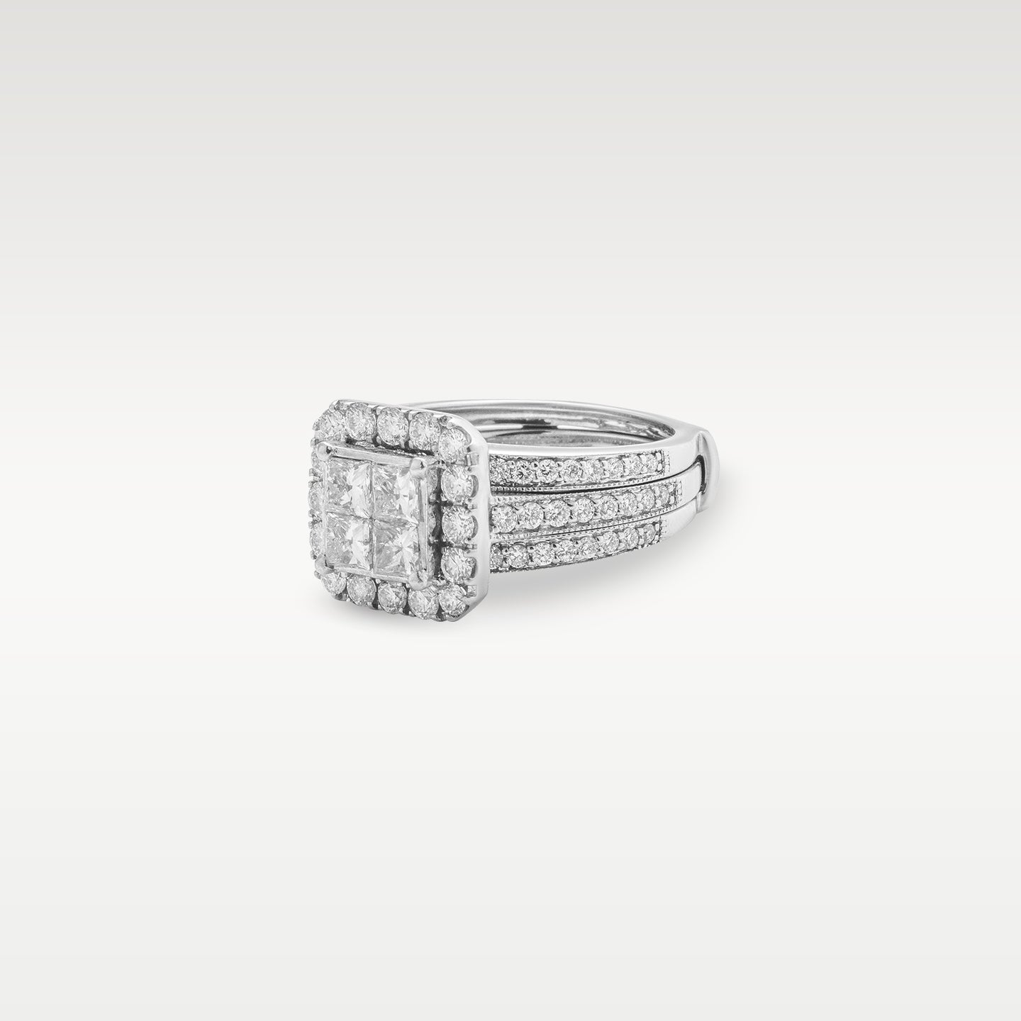 White Gold Princess Cut Quad Diamond Engagement Ring | Noah's Fine Jewelry and Watches