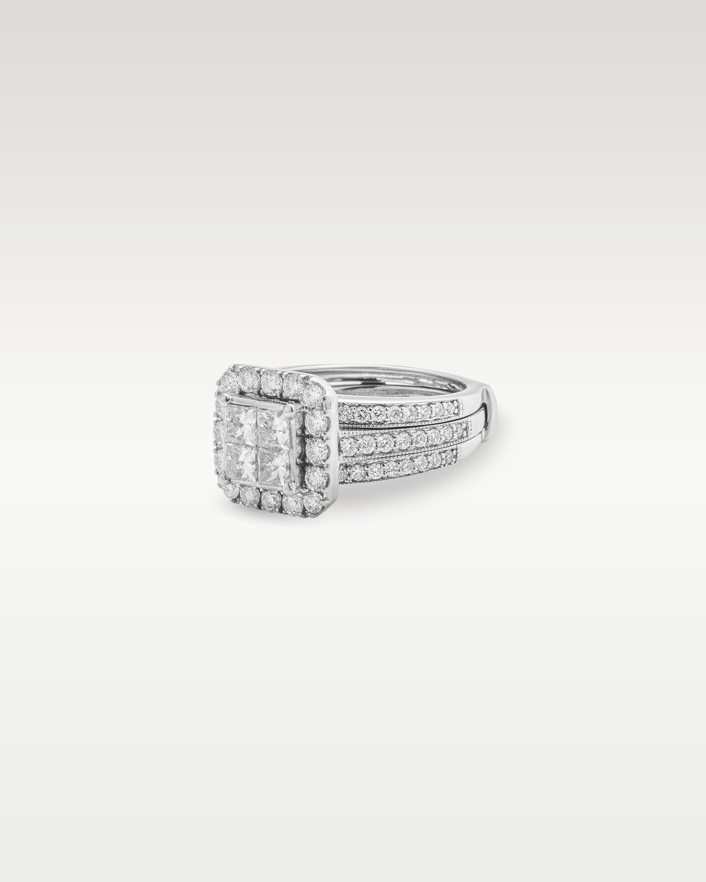 White Gold Princess Cut Quad Diamond Engagement Ring | Noah's Fine Jewelry and Watches