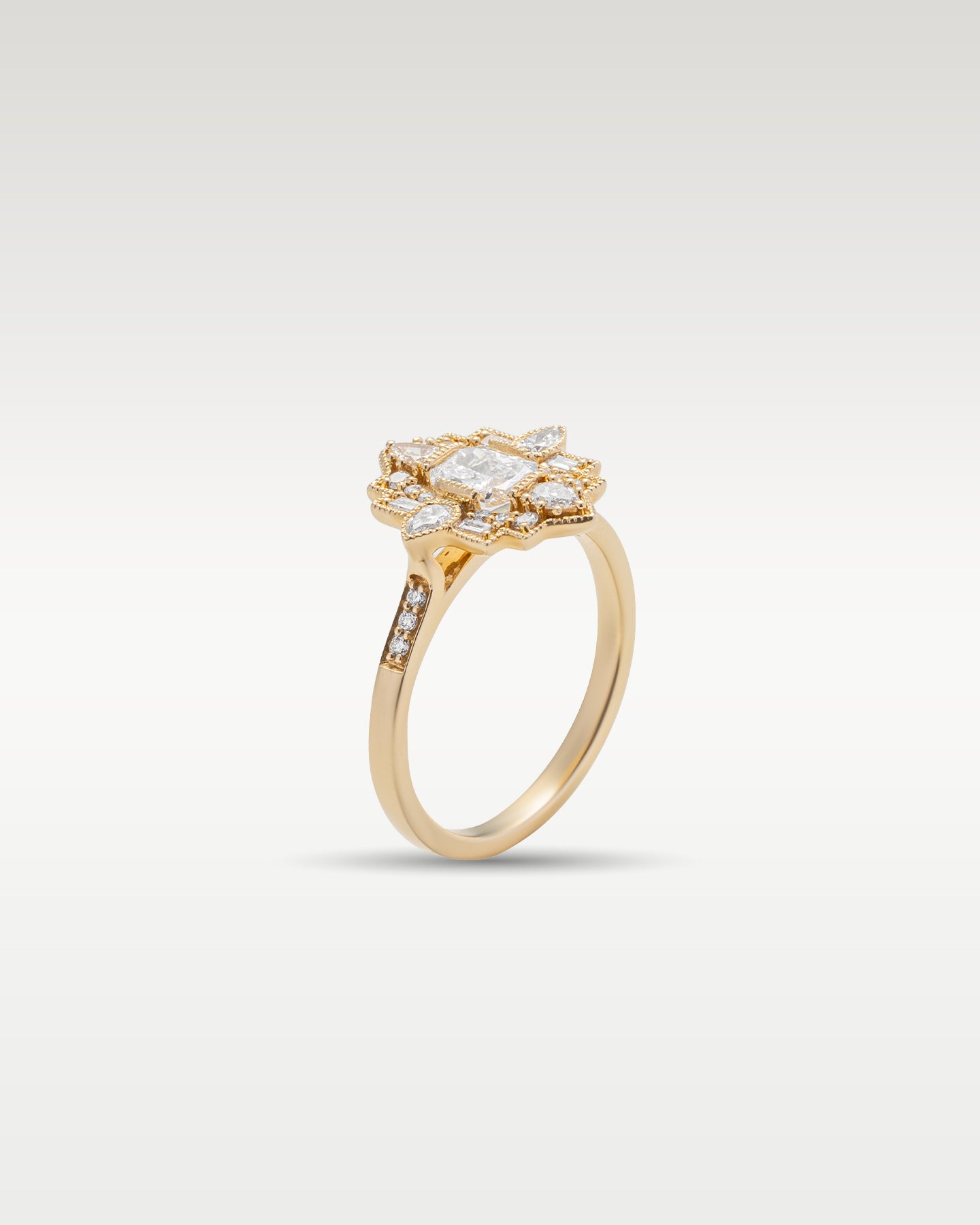 Yellow Gold Art Deco Radiant Diamond Engagement Ring | Noah's Fine Jewelry and Watches