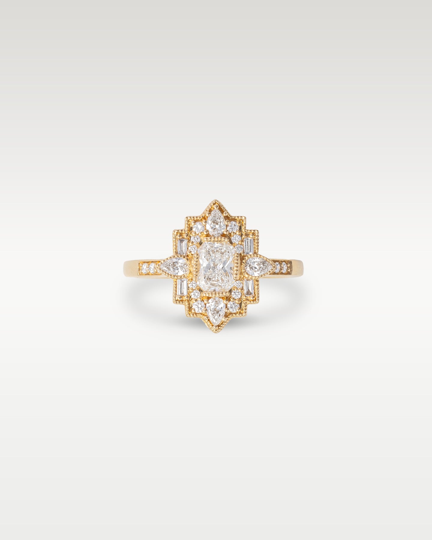 Yellow Gold Art Deco Radiant Diamond Engagement Ring | Noah's Fine Jewelry and Watches