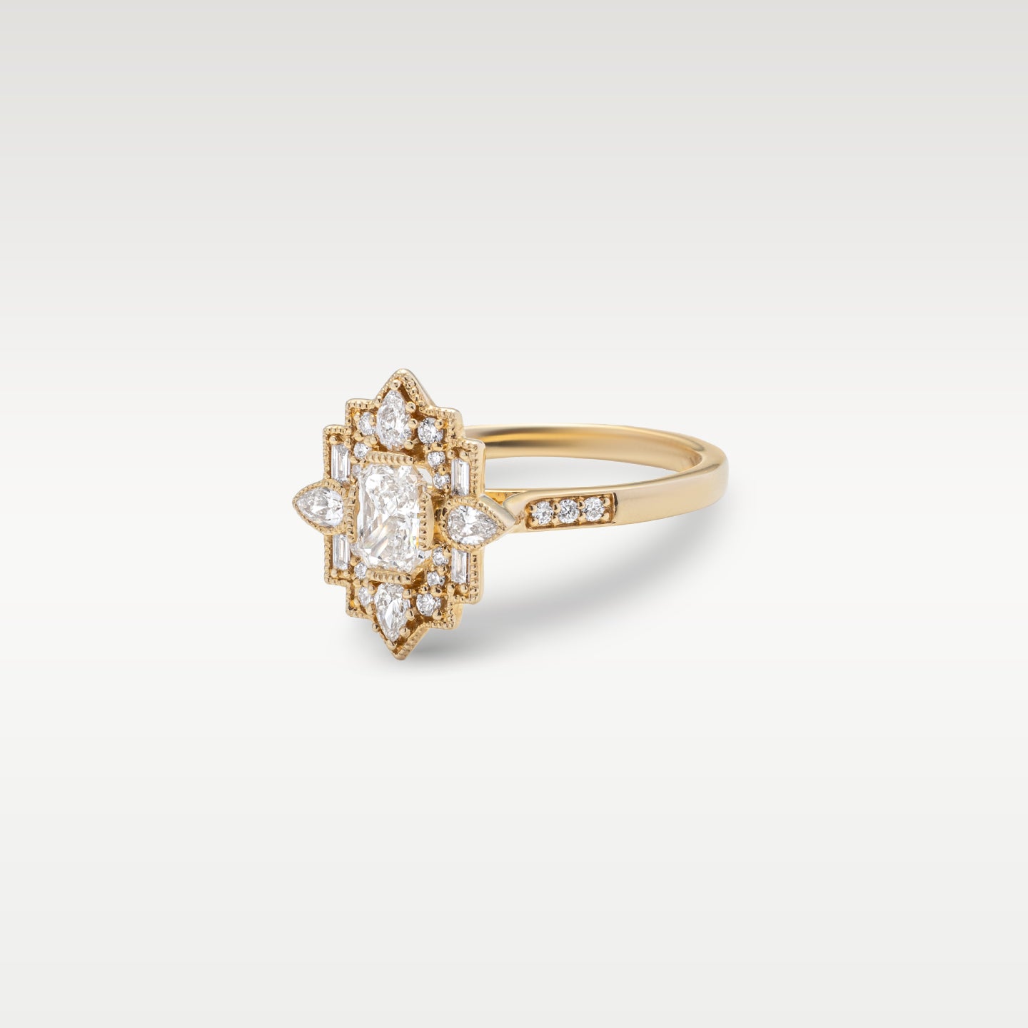 Yellow Gold Art Deco Radiant Diamond Engagement Ring | Noah's Fine Jewelry and Watches