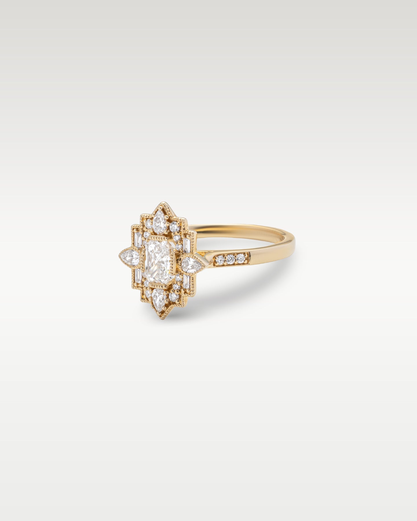 Yellow Gold Art Deco Radiant Diamond Engagement Ring | Noah's Fine Jewelry and Watches
