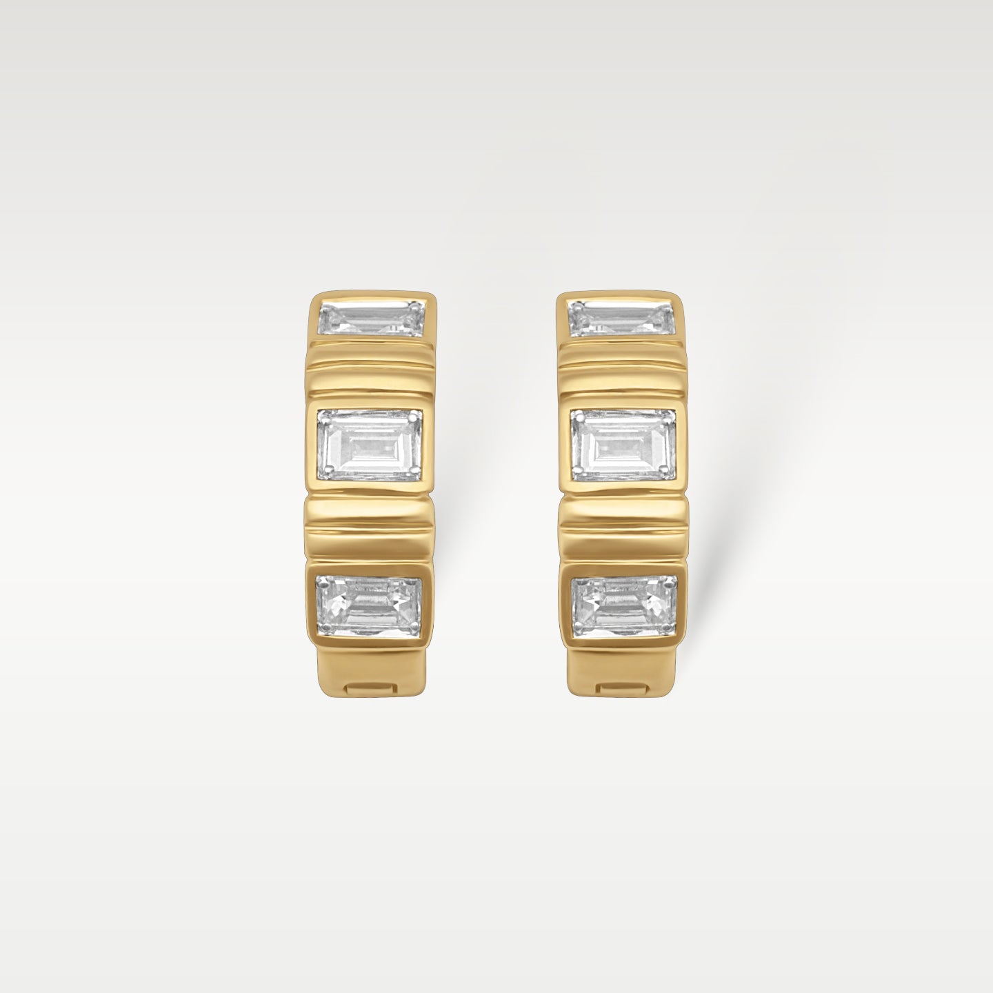 14k Yellow Gold Baguette Diamond Hoops | Noah's Fine Jewelery Dallas, Texas