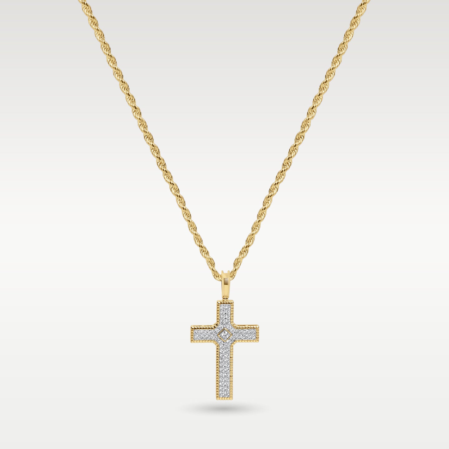 14k Yellow Gold Diamond Cross Pendant Necklace | Noah's Fine Jewelry Dallas, TX