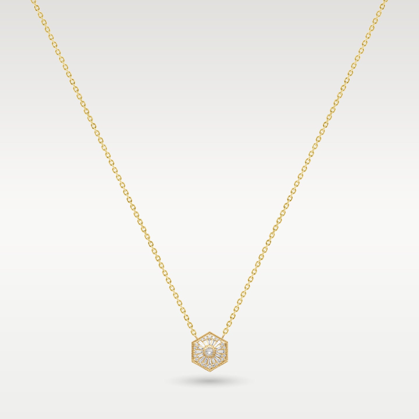 14k Yellow Gold Hexagon Diamond Cluster Necklace | Frisco, Texas Jewelry Store