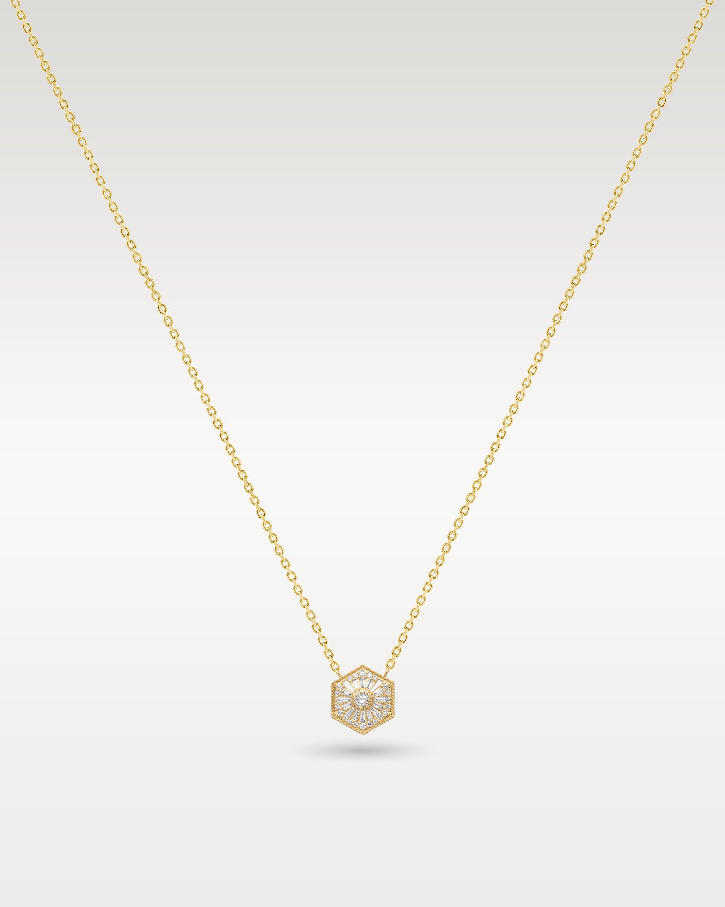 14k Yellow Gold Hexagon Diamond Cluster Necklace | Frisco, Texas Jewelry Store