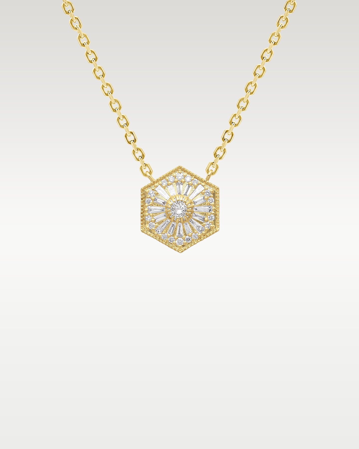 14k Yellow Gold Hexagon Diamond Cluster Necklace | Frisco, Texas Jewelry Store