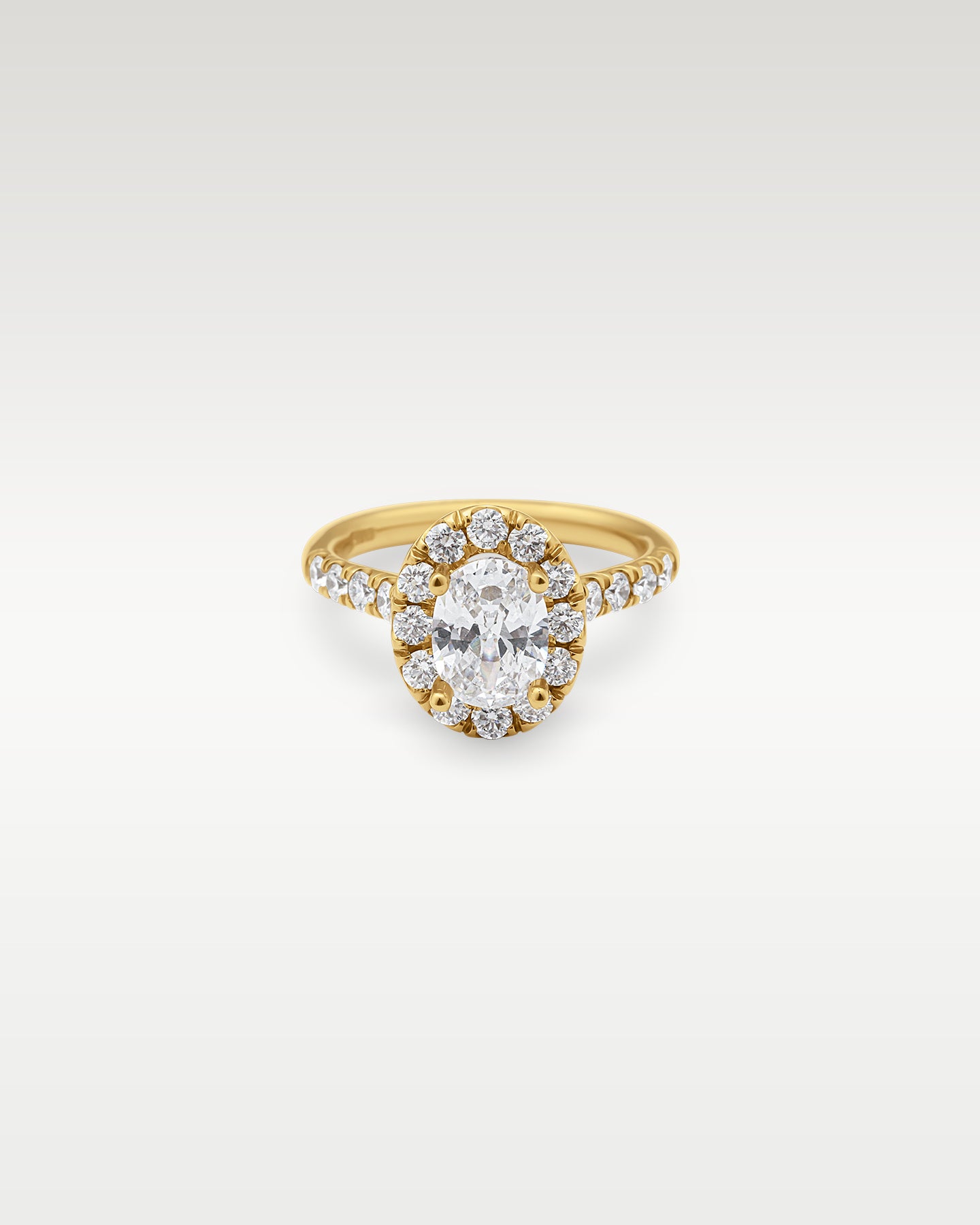 18k Yellow Gold Oval Halo Diamond Ring | Noah's Fine Jewelry Frisco Texas