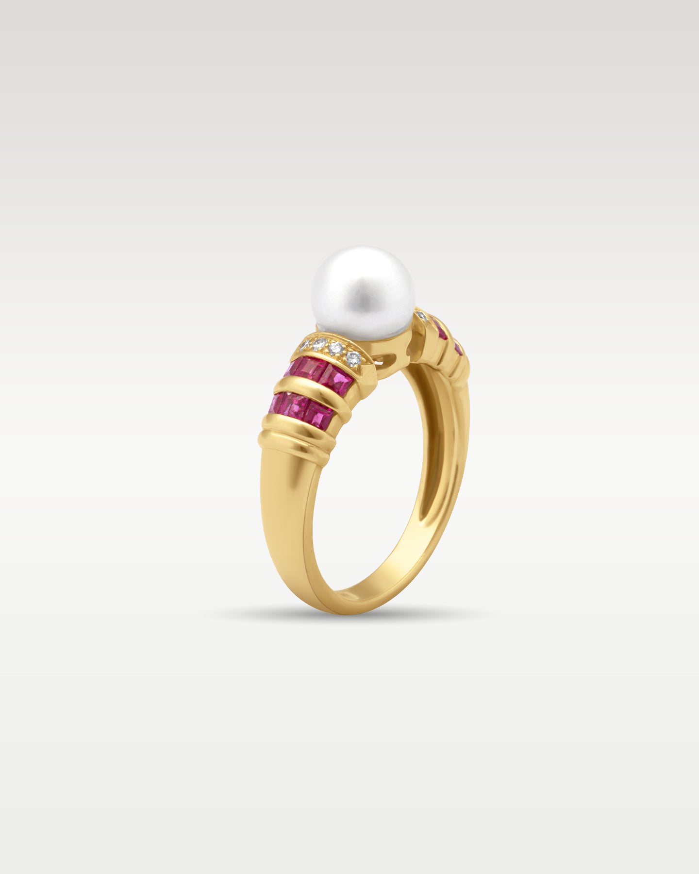 Yellow Gold Pearl, Ruby and Diamond Ring | Noah's Fine Jewelry Texas