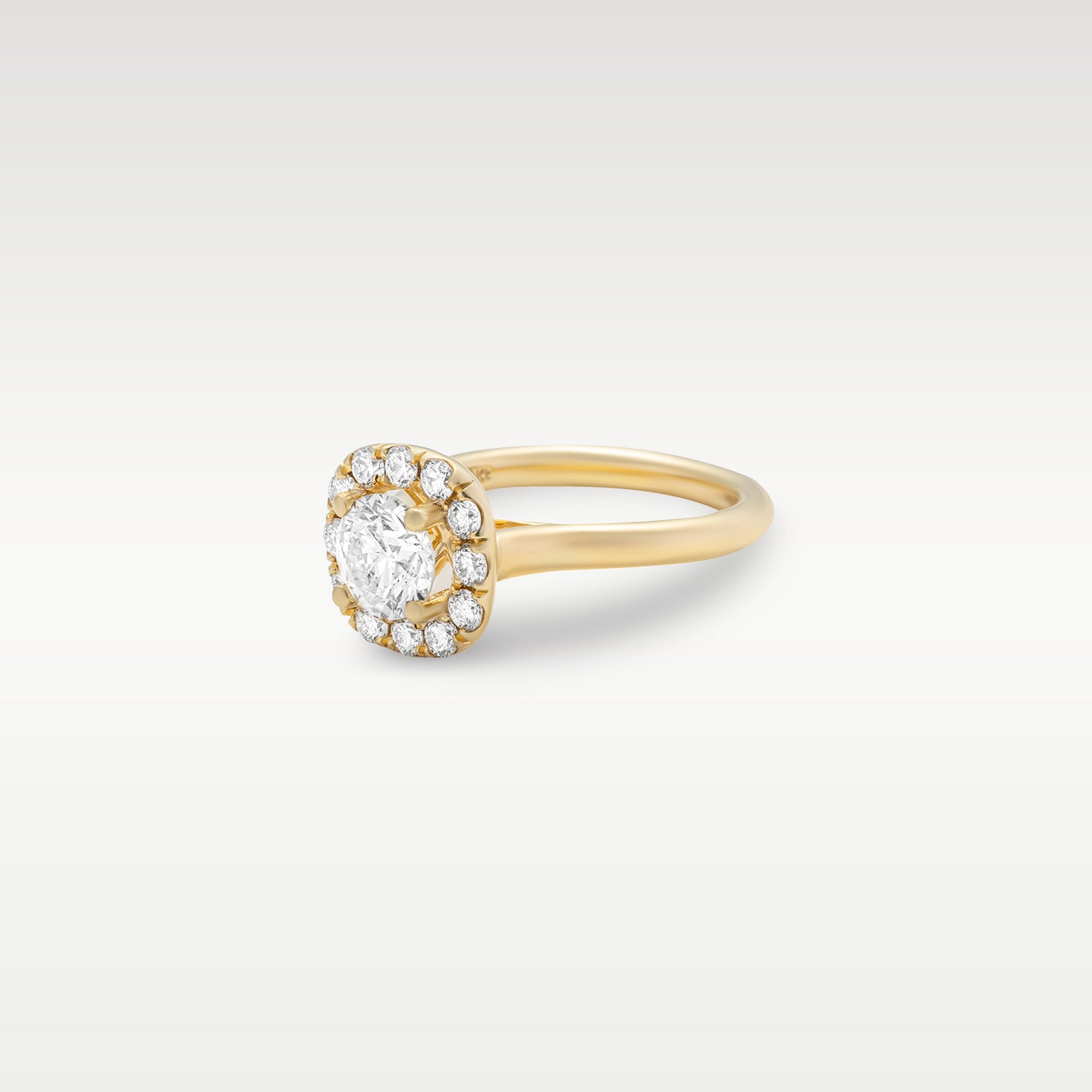Yellow Gold Cushion Halo Round Diamond Engagement Ring | Noah's Fine Jewelry and Watches