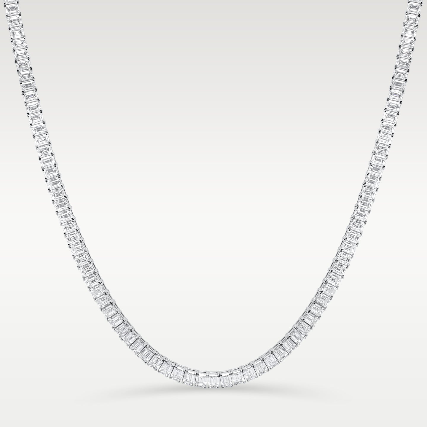 Platinum Emerald Cut Diamond Tennis Necklace | Noah's Fine Jewelry Dallas