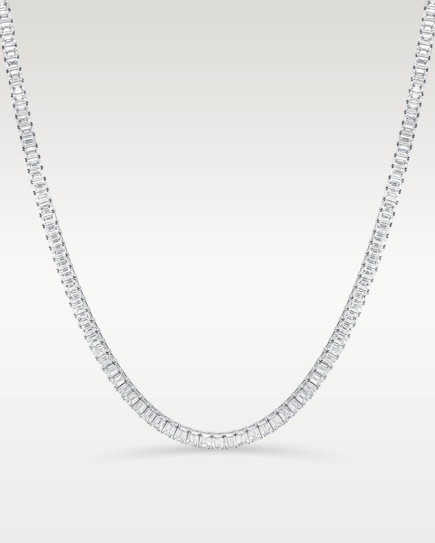 Platinum Emerald Cut Diamond Tennis Necklace | Noah's Fine Jewelry Dallas