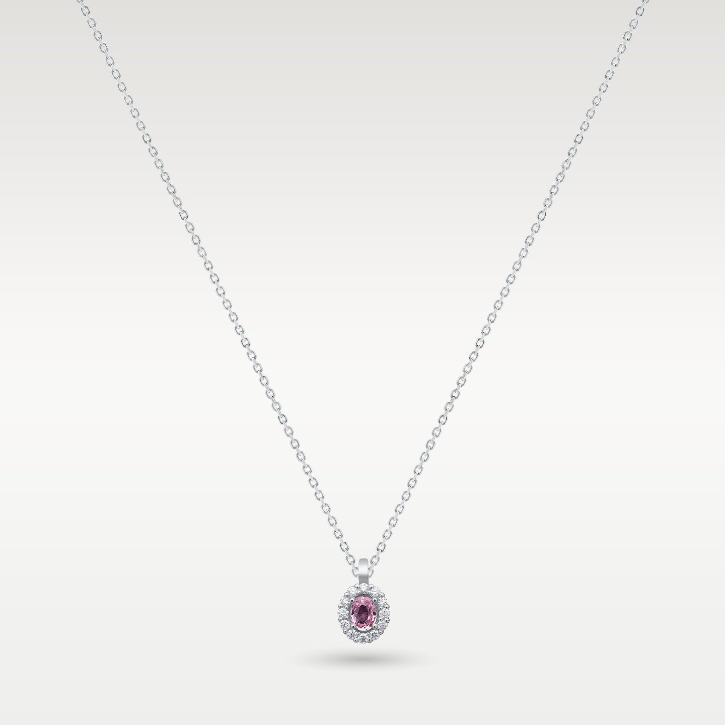 Platinum Padparadscha Sapphire & Diamond Halo Pendant | Frisco, Texas Jewelry Store