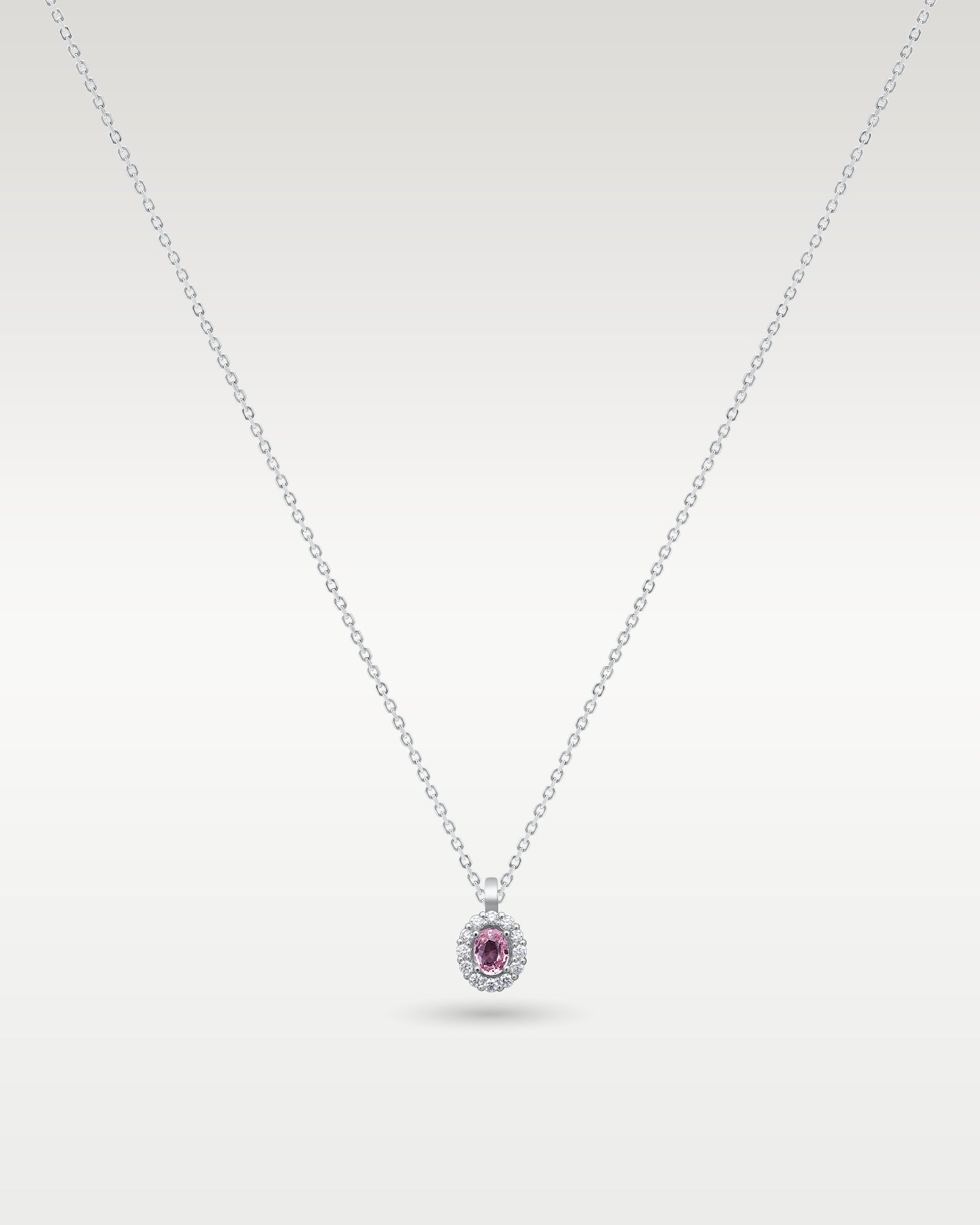 Platinum Padparadscha Sapphire & Diamond Halo Pendant | Frisco, Texas Jewelry Store