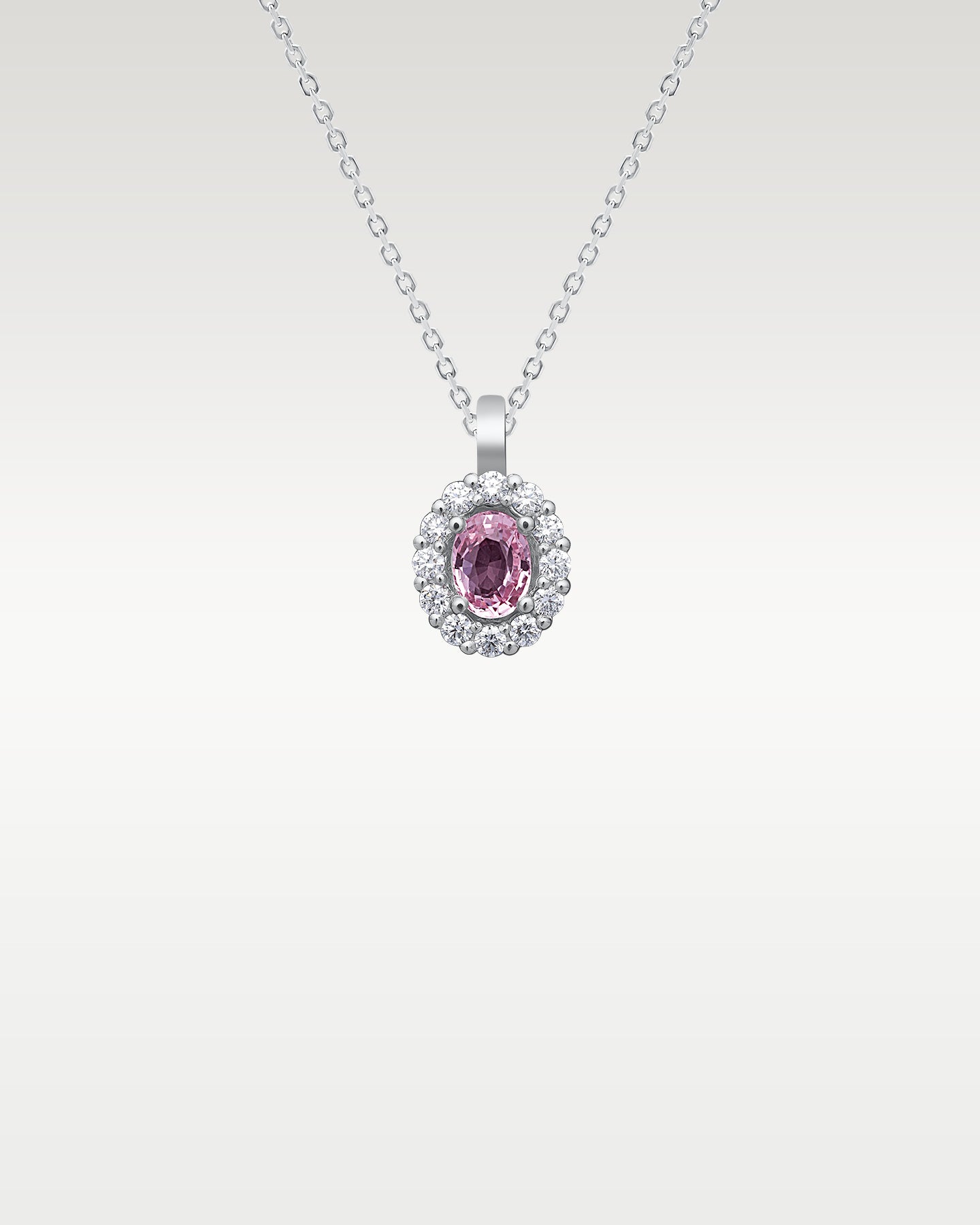 Platinum Padparadscha Sapphire & Diamond Halo Pendant | Frisco, Texas Jewelry Store