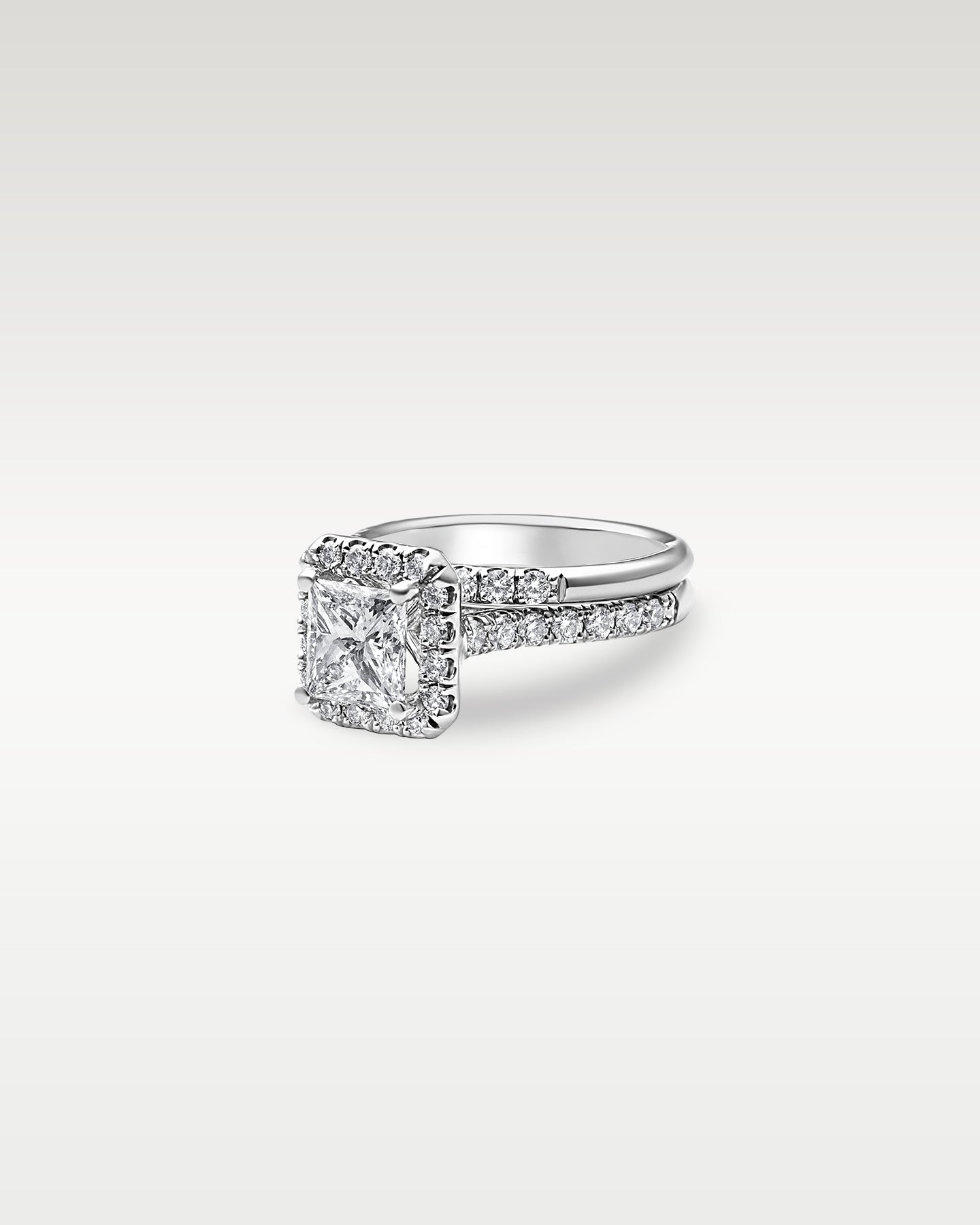 Platinum Princess Cut Halo Diamond Bridal Set | Noah’s Fine Jewelry Dallas