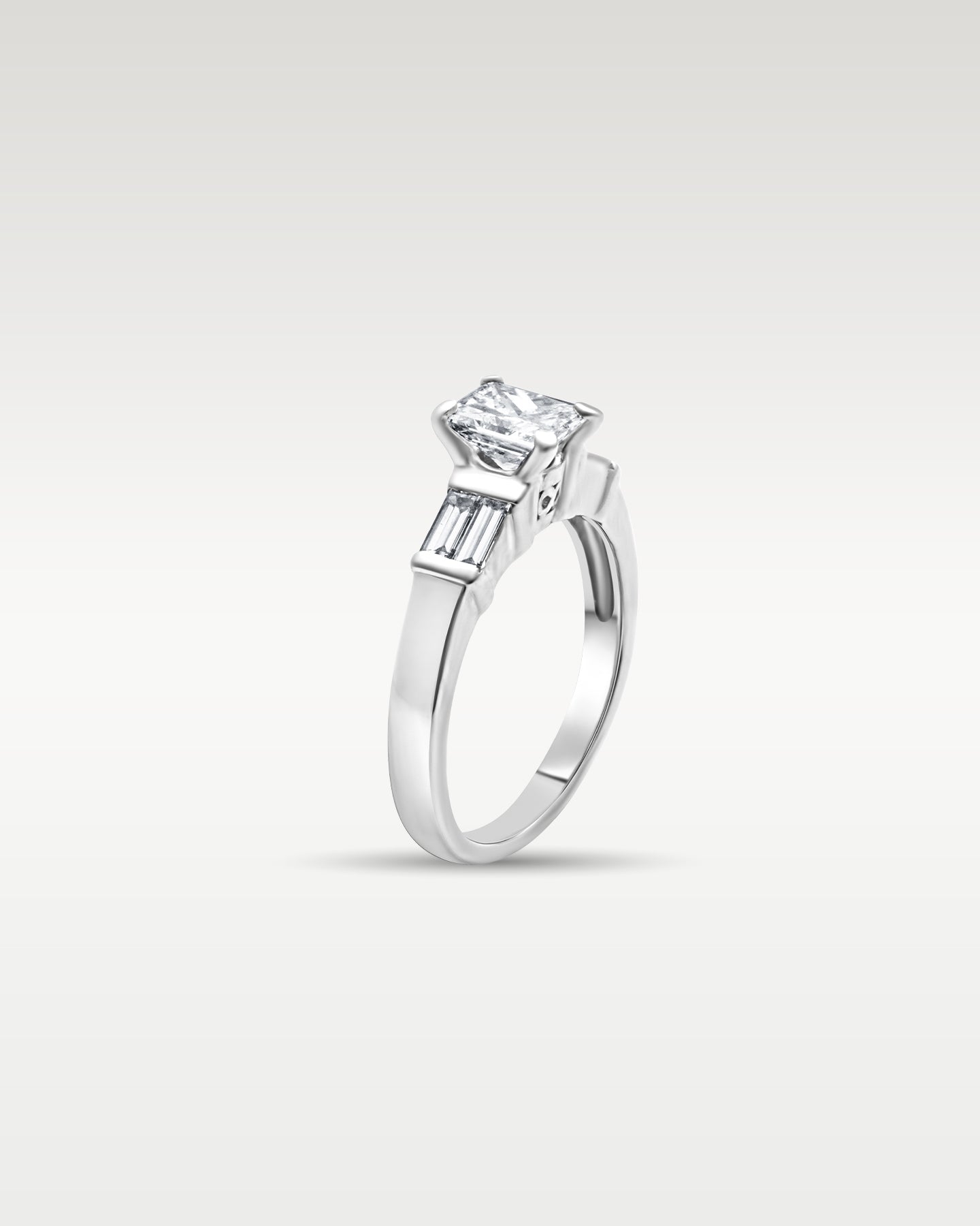 Platinum Radiant and Baguette Diamond Engagement Ring | Noah’s Fine Jewelry Dallas