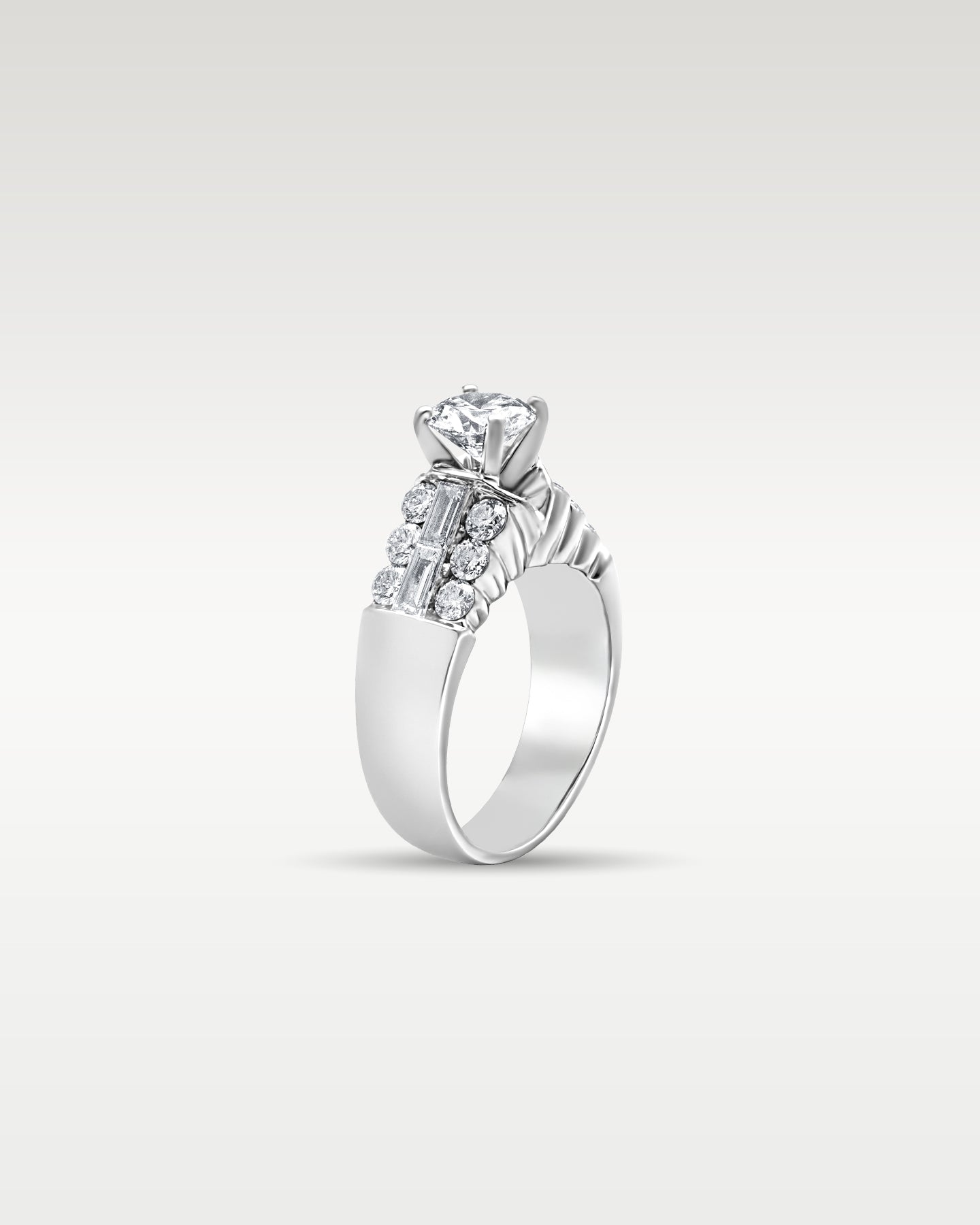 Platinum Round and Baguette Diamond Engagement Ring | Noah’s Fine Jewelry Dallas