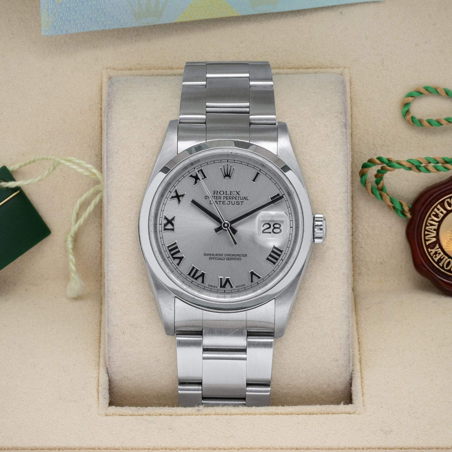 Silver Roman Datejust 16200 Rolex Watch | Noah's Fine Jewelry and Watches Dallas