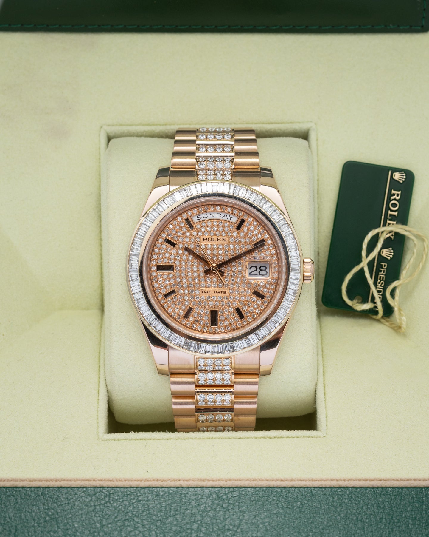 Rose Gold AM Diamonds Rolex Day-Date II 218235 | Noah's Fine Watches Dallas, TX