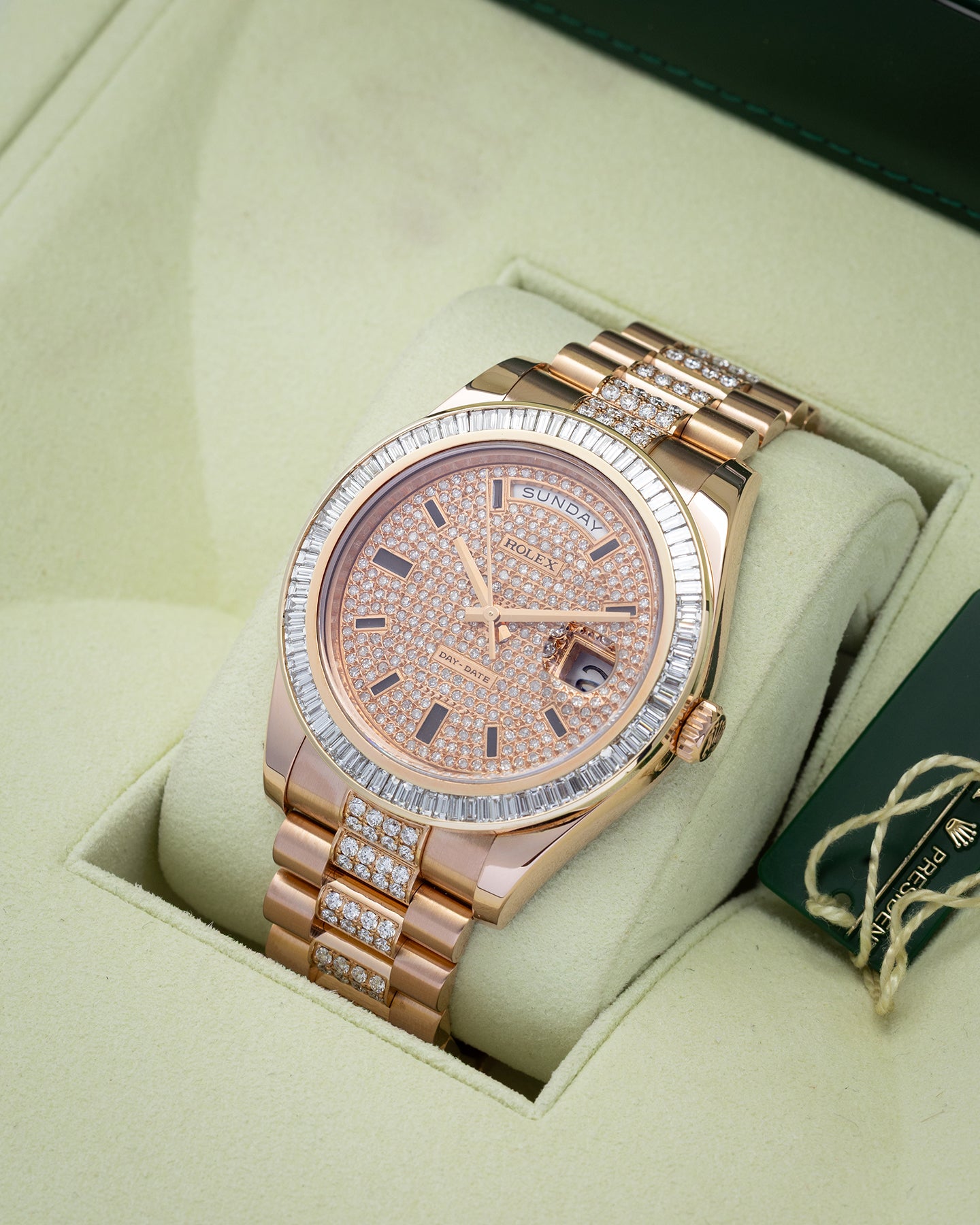 Rose Gold AM Diamonds Rolex Day-Date II 218235 | Noah's Fine Watches Dallas, TX