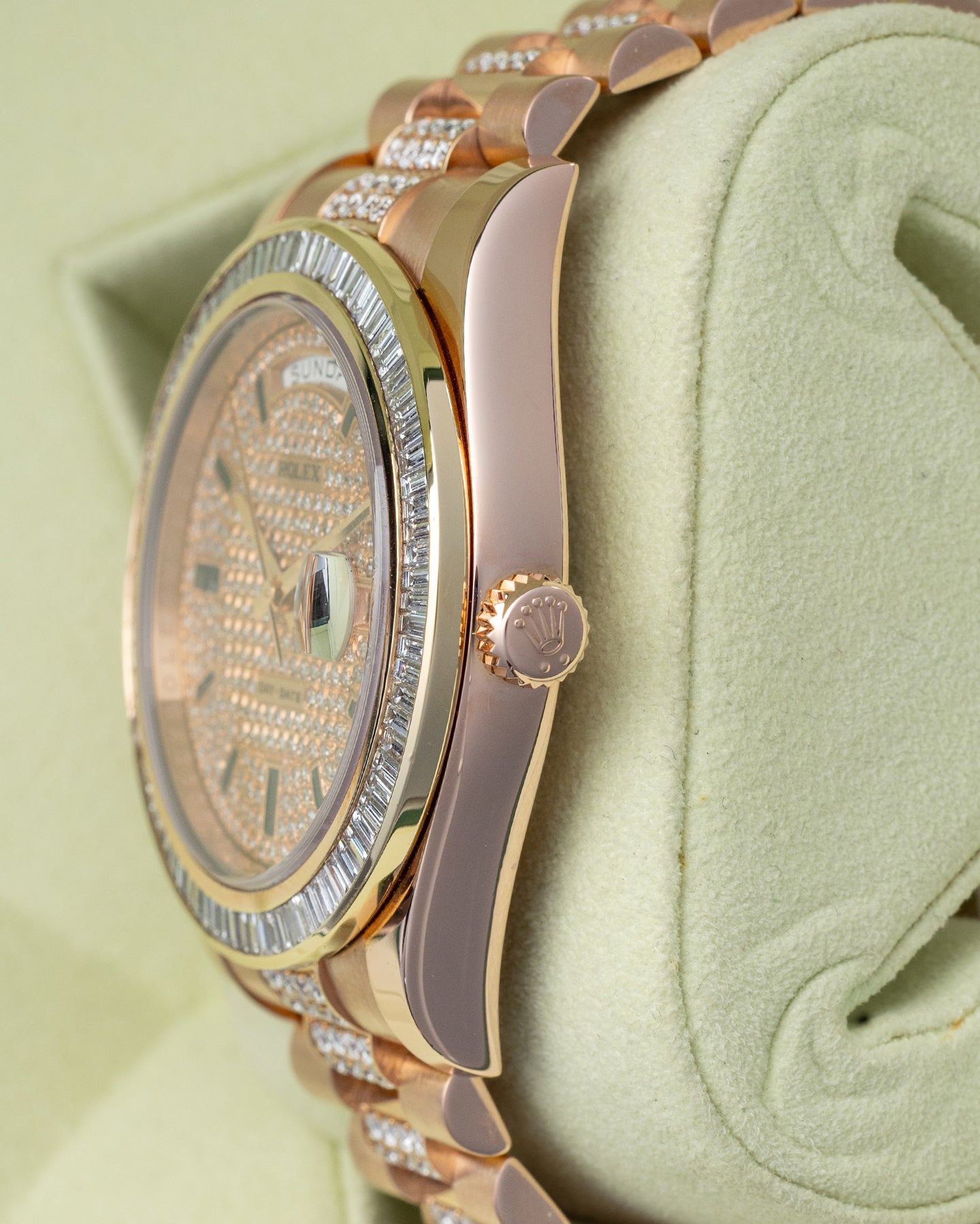 Rose Gold AM Diamonds Rolex Day-Date II 218235 | Noah's Fine Watches Dallas, TX