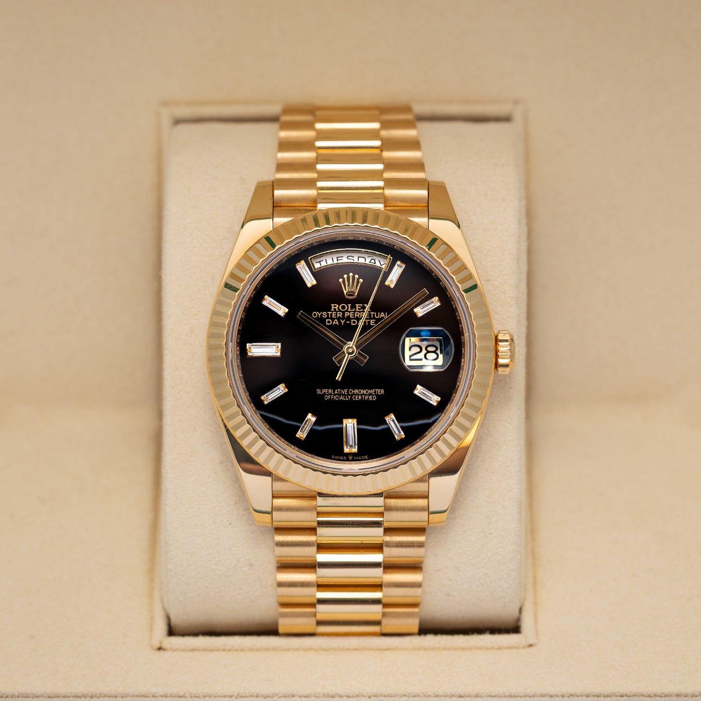 Rolex Day-Date Onyx Diamond 228238 | Noah's Fine Watches and Jewelry