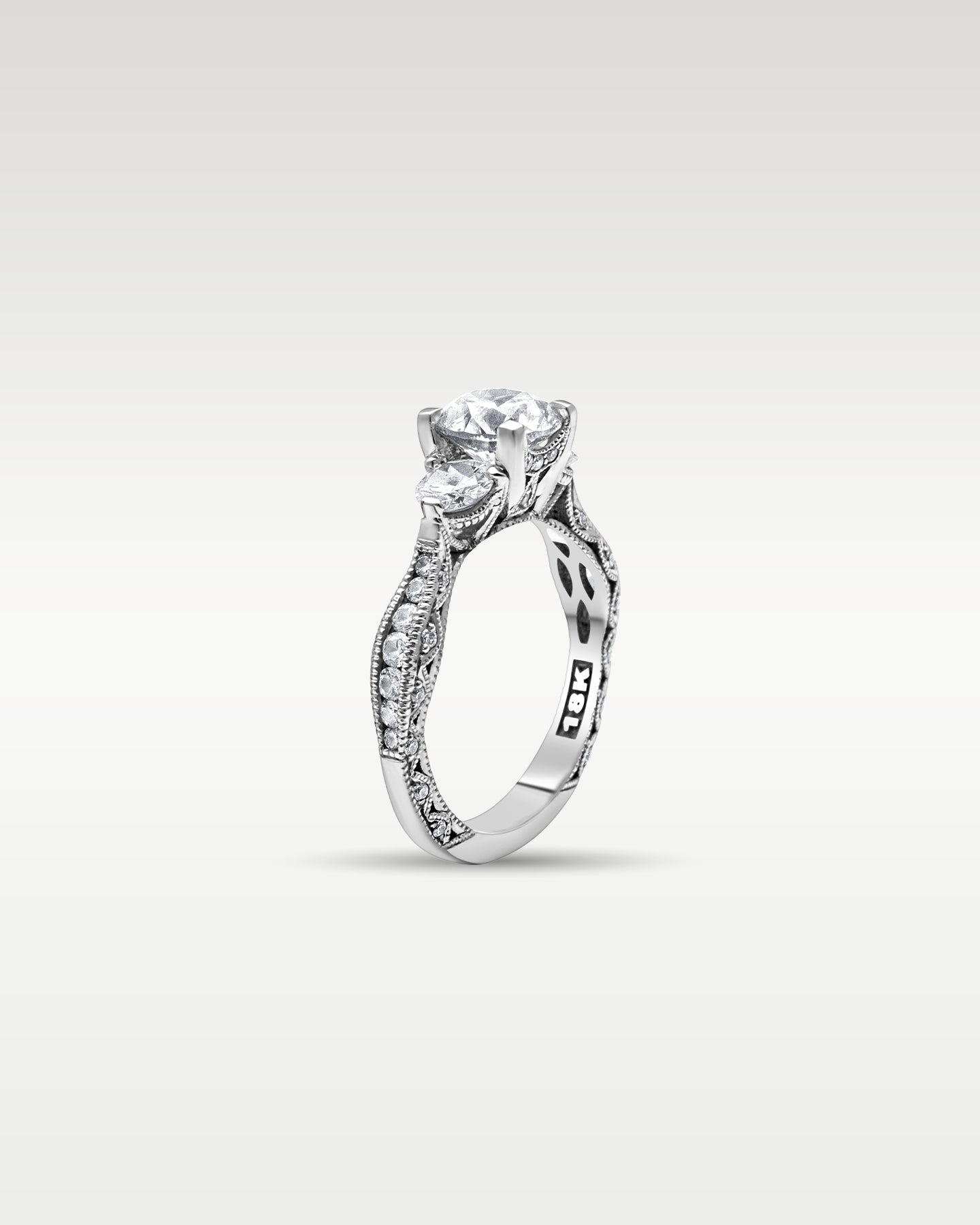 Tacori White Gold Three-Stone Diamond Engagement Ring | Noah’s Fine Jewelry Dallas