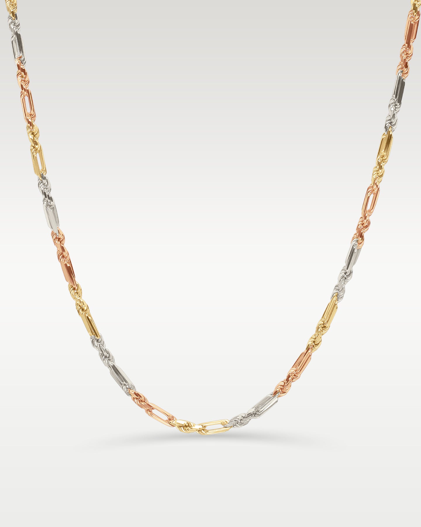 14k Yellow, White and Rose Gold Figarope Chain Necklace | Noah's Fine Jewelry Dallas