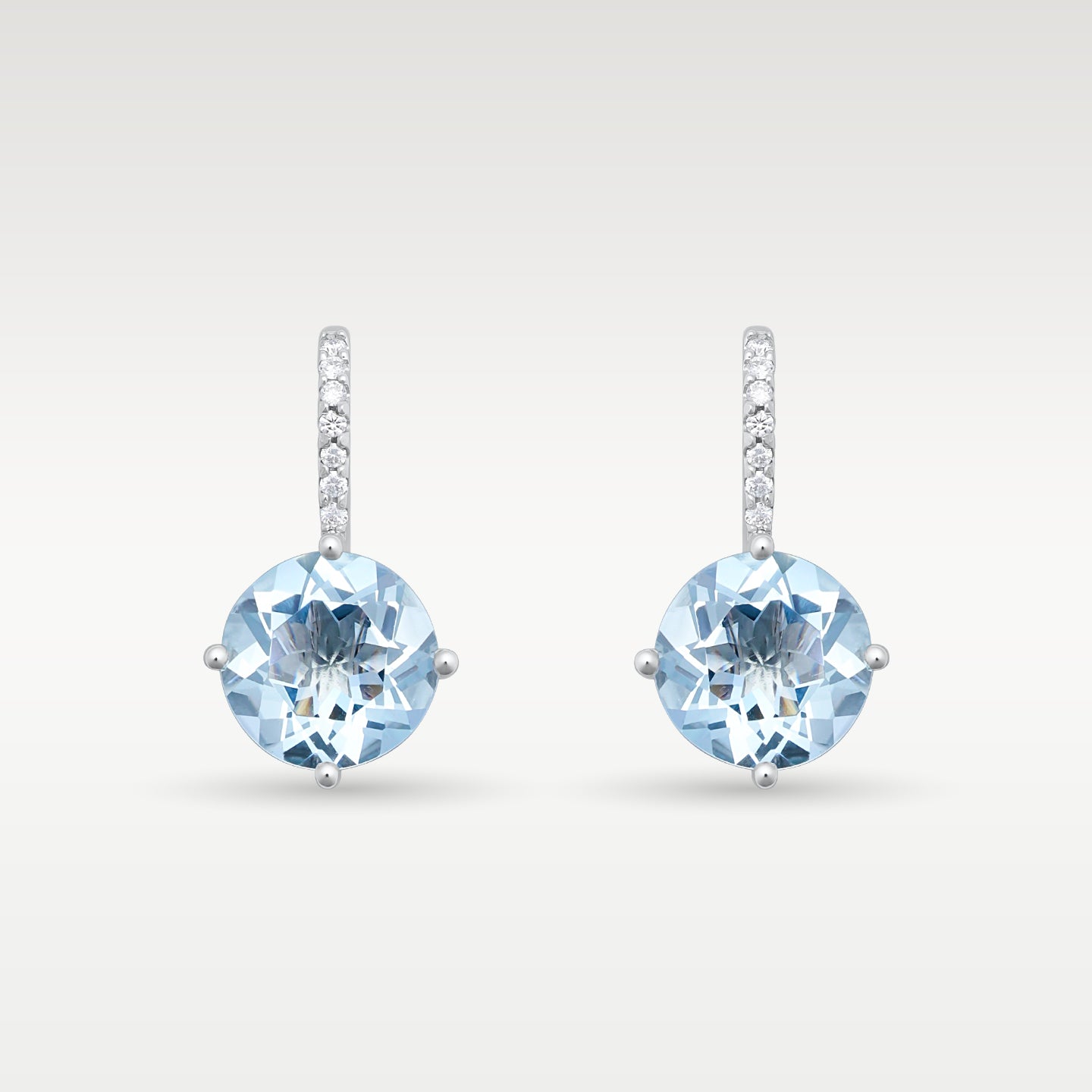 14K White Gold Aquamarine & Diamond Drop Earrings | Noah's Fine Jewelry Dallas, Texas